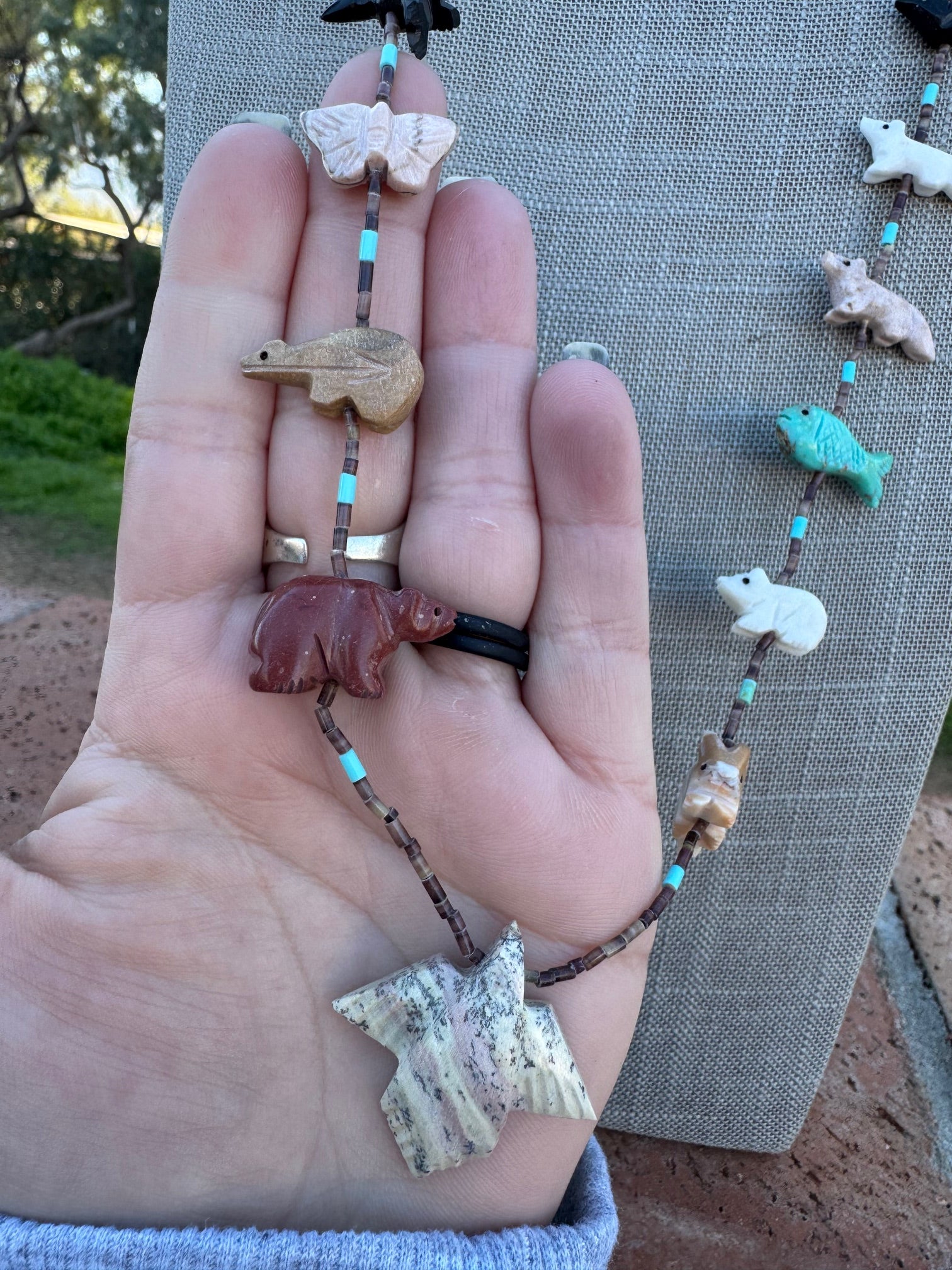 Handcrafted Sterling Silver & Beaded Fetish Necklace 30"