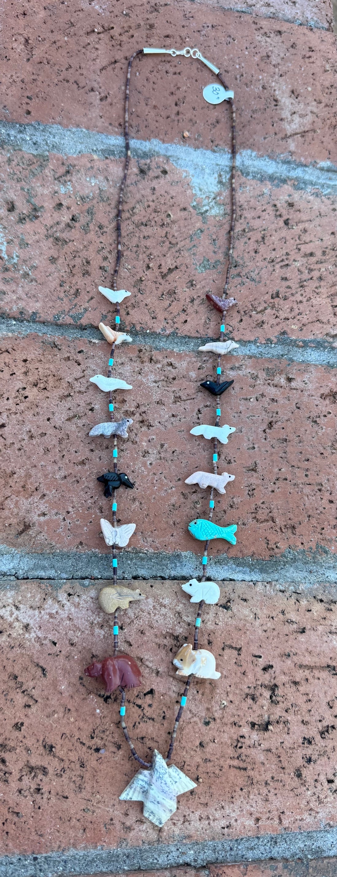 Handcrafted Sterling Silver & Beaded Fetish Necklace 30"