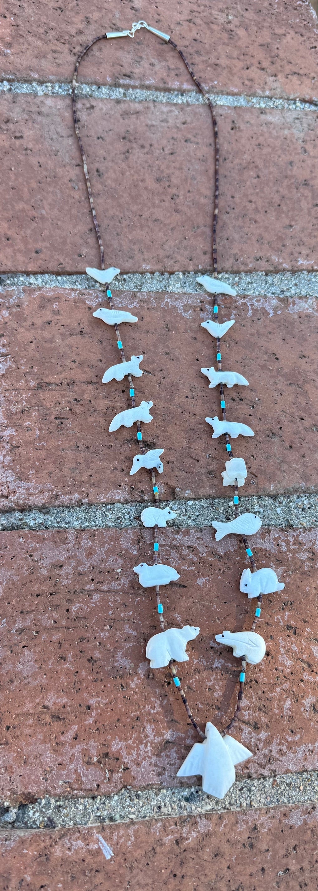 Handcrafted Sterling Silver & Beaded Fetish Necklace 30"