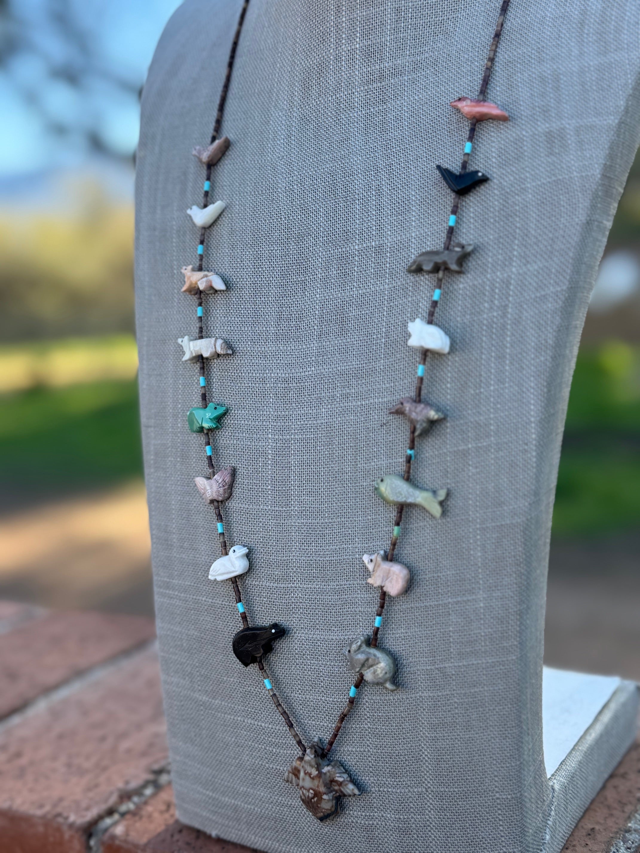 Handcrafted Sterling Silver & Beaded Fetish Necklace 30"