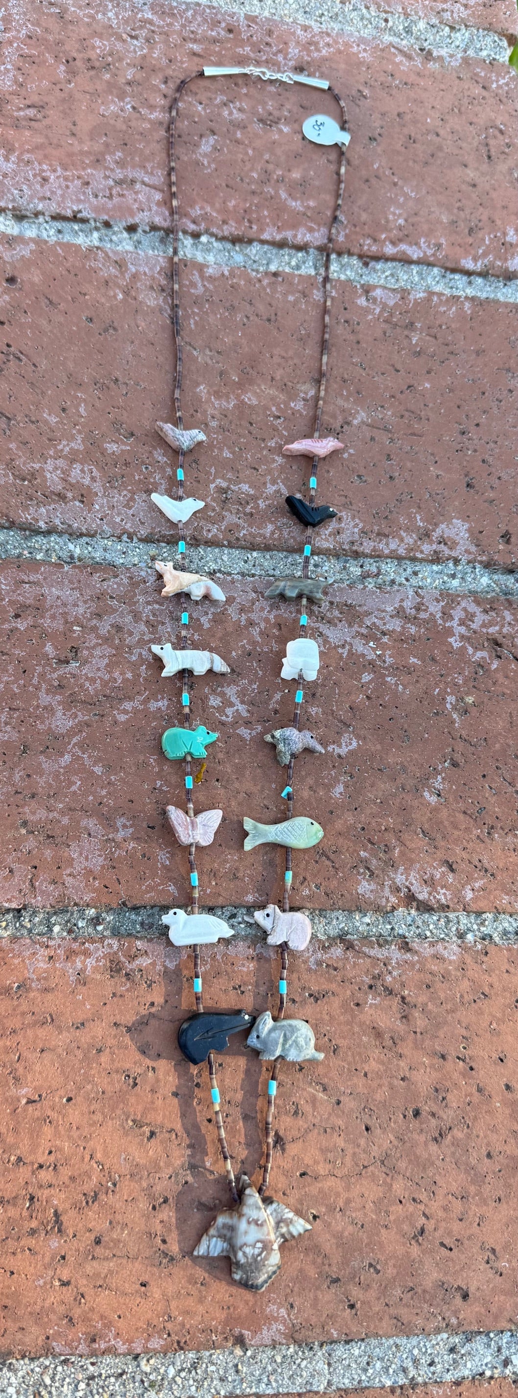 Handcrafted Sterling Silver & Beaded Fetish Necklace 30"