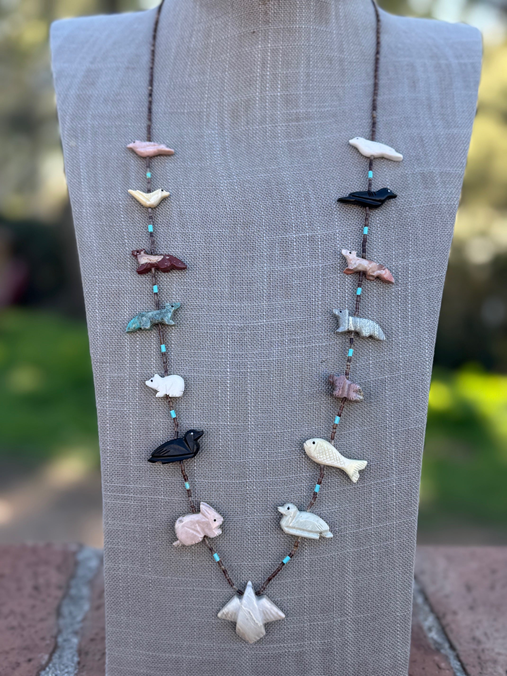 Handcrafted Sterling Silver & Beaded Fetish Necklace 30"