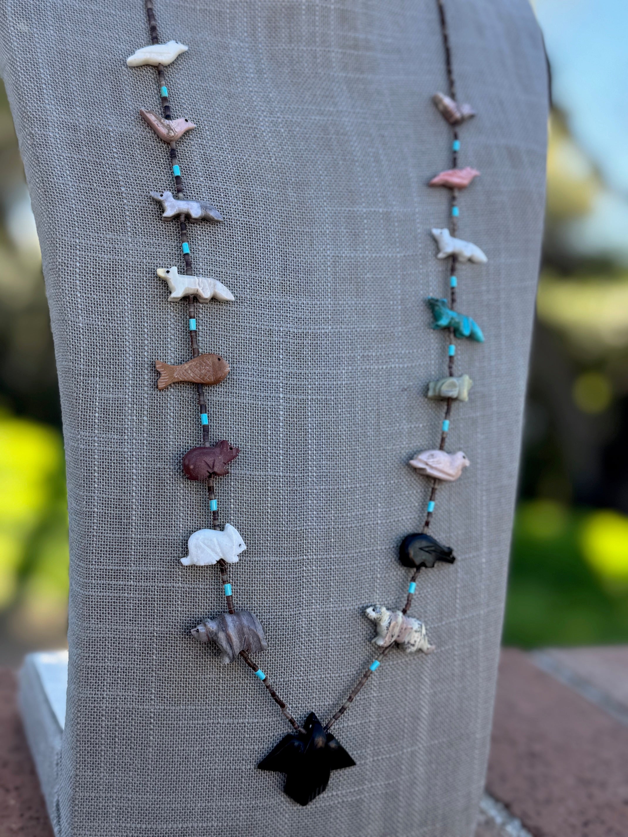 Handcrafted Sterling Silver & Beaded Fetish Necklace 30"