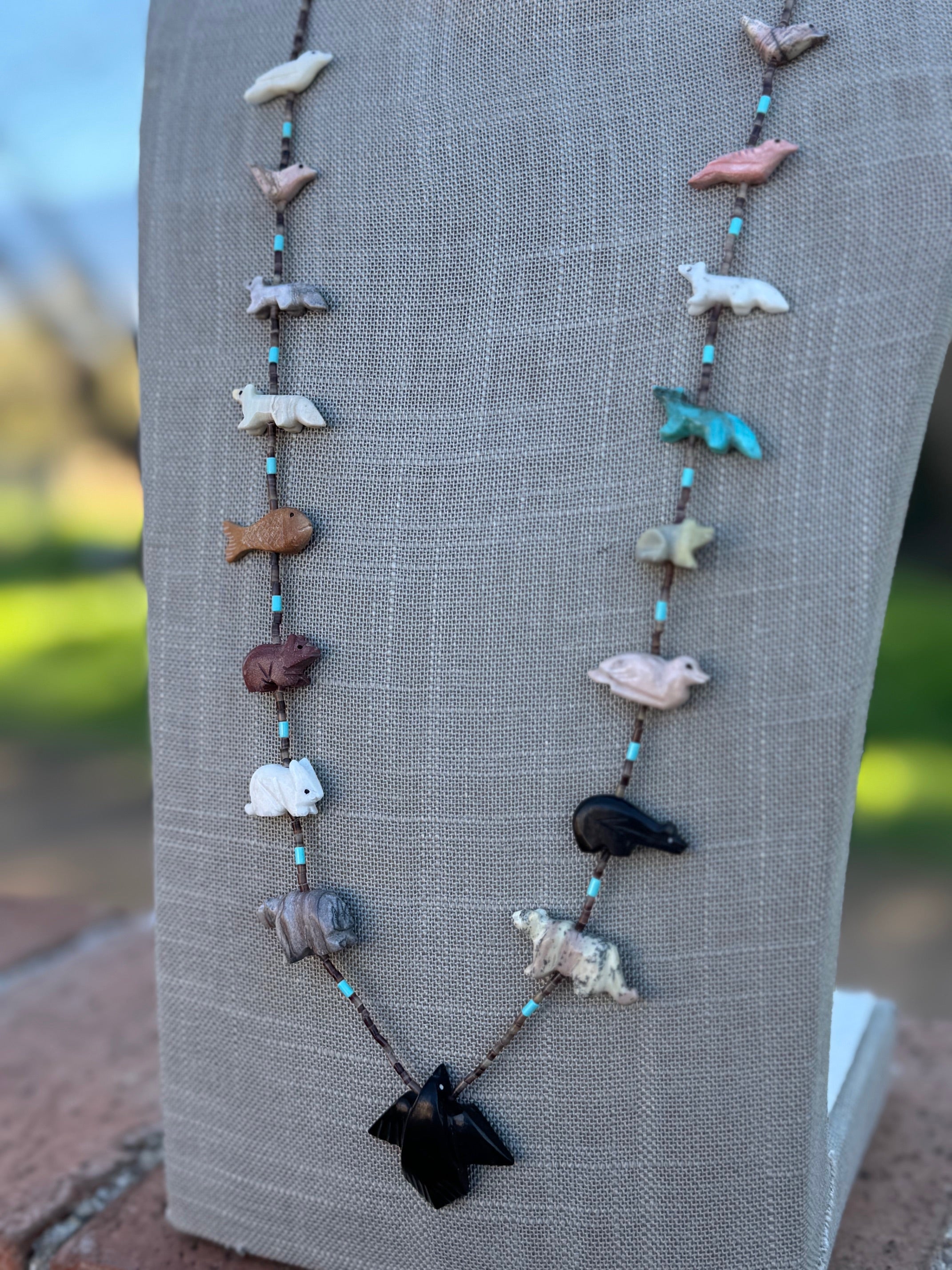 Handcrafted Sterling Silver & Beaded Fetish Necklace 30"