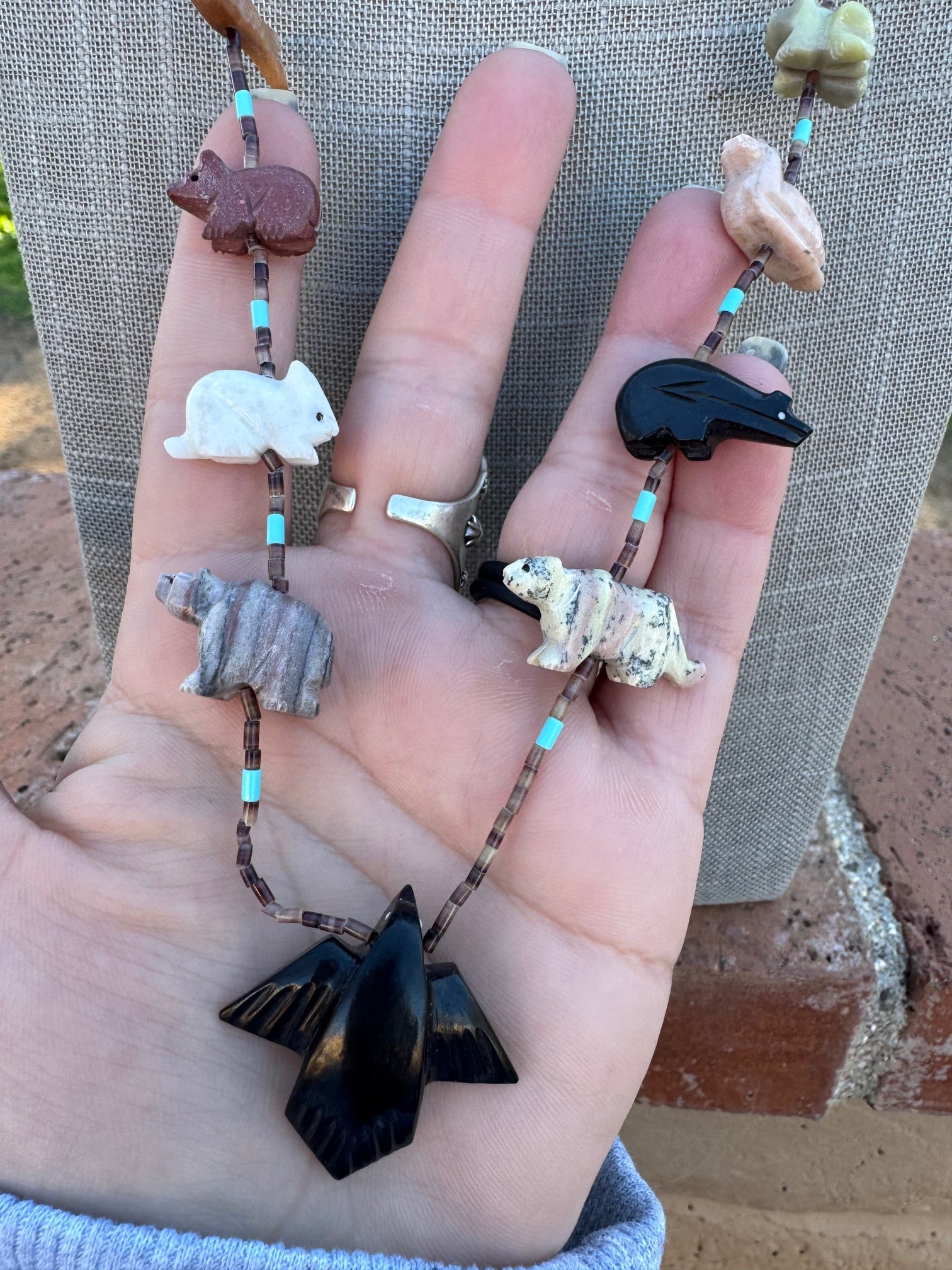 Handcrafted Sterling Silver & Beaded Fetish Necklace 30"