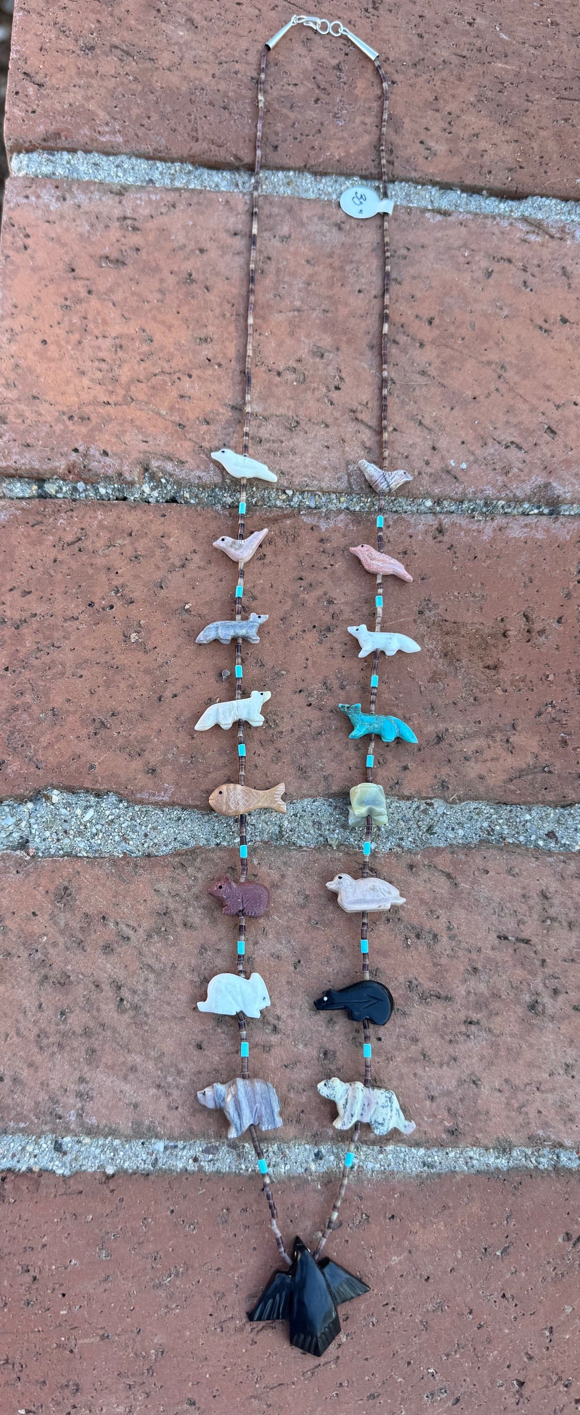 Handcrafted Sterling Silver & Beaded Fetish Necklace 30"