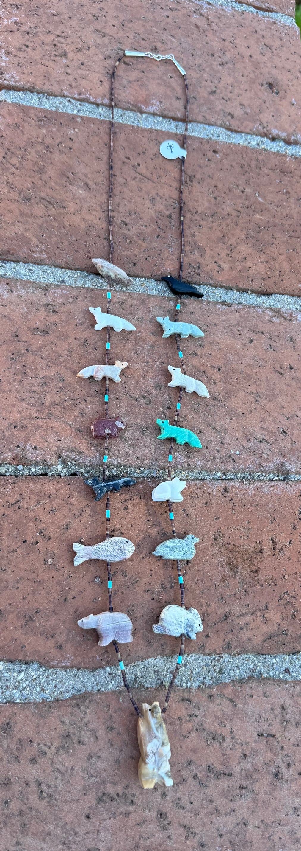 Handcrafted Sterling Silver & Beaded Fetish Necklace 30"