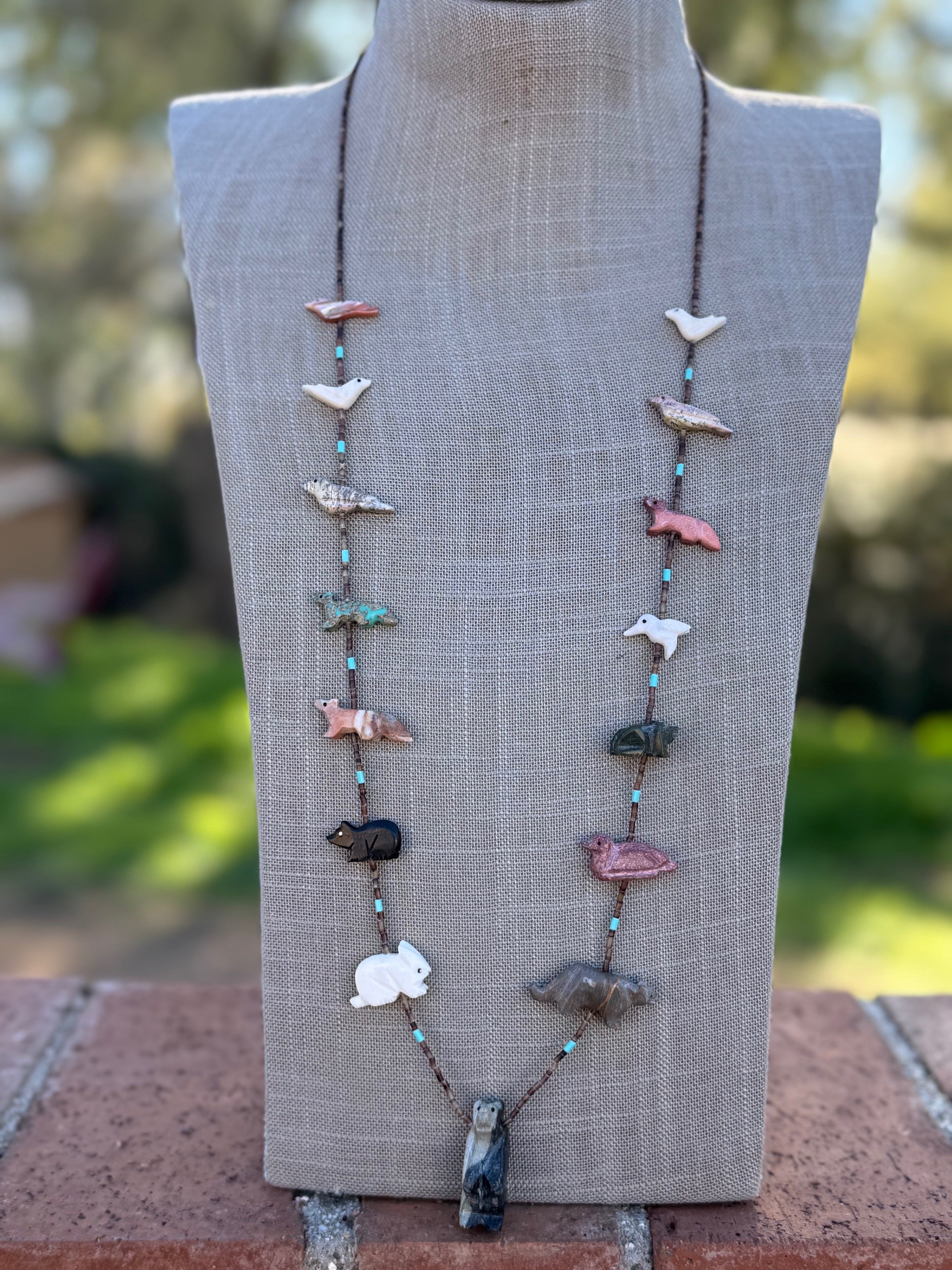 Handcrafted Sterling Silver & Beaded Fetish Necklace 30"