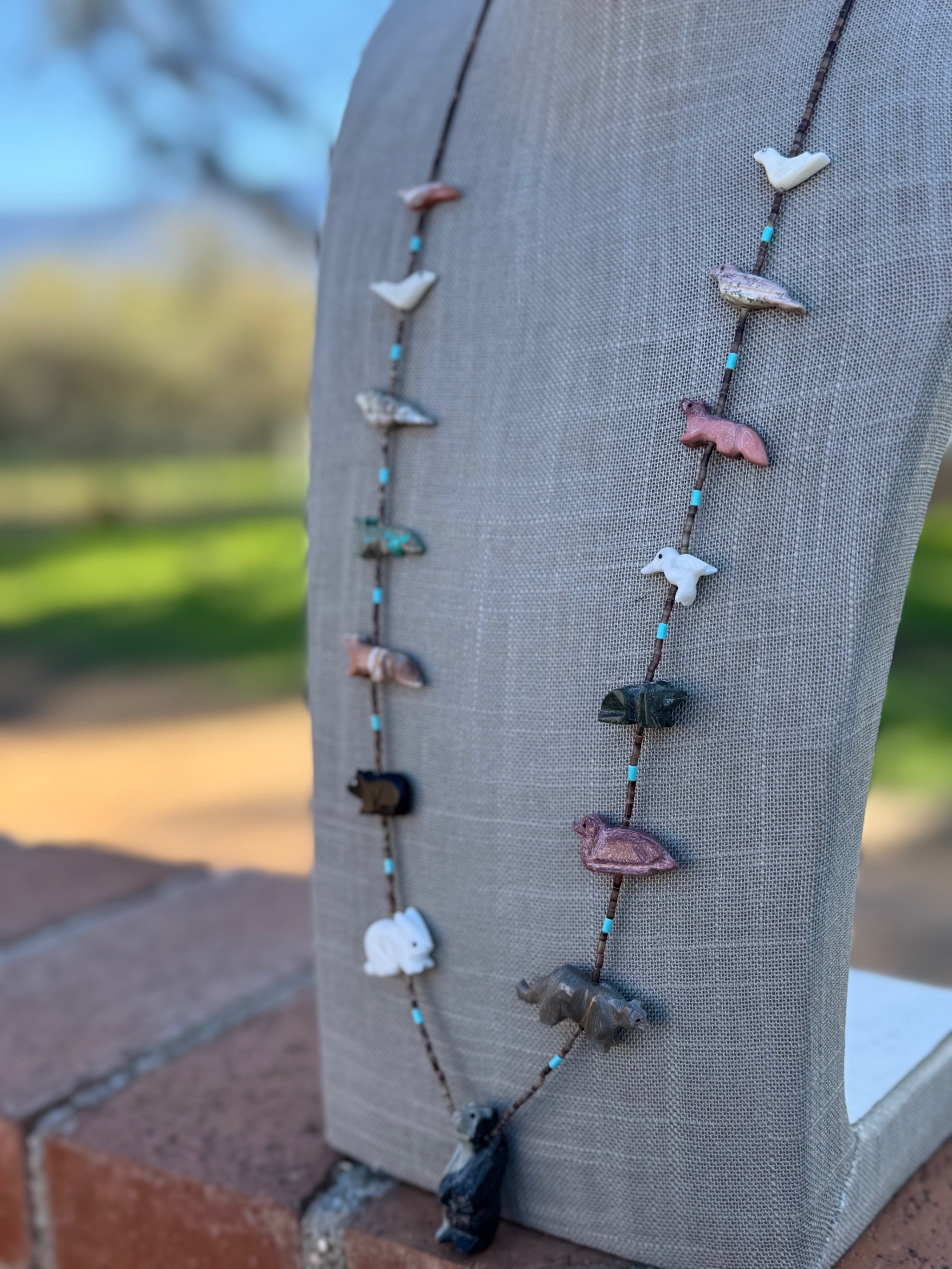 Handcrafted Sterling Silver & Beaded Fetish Necklace 30"