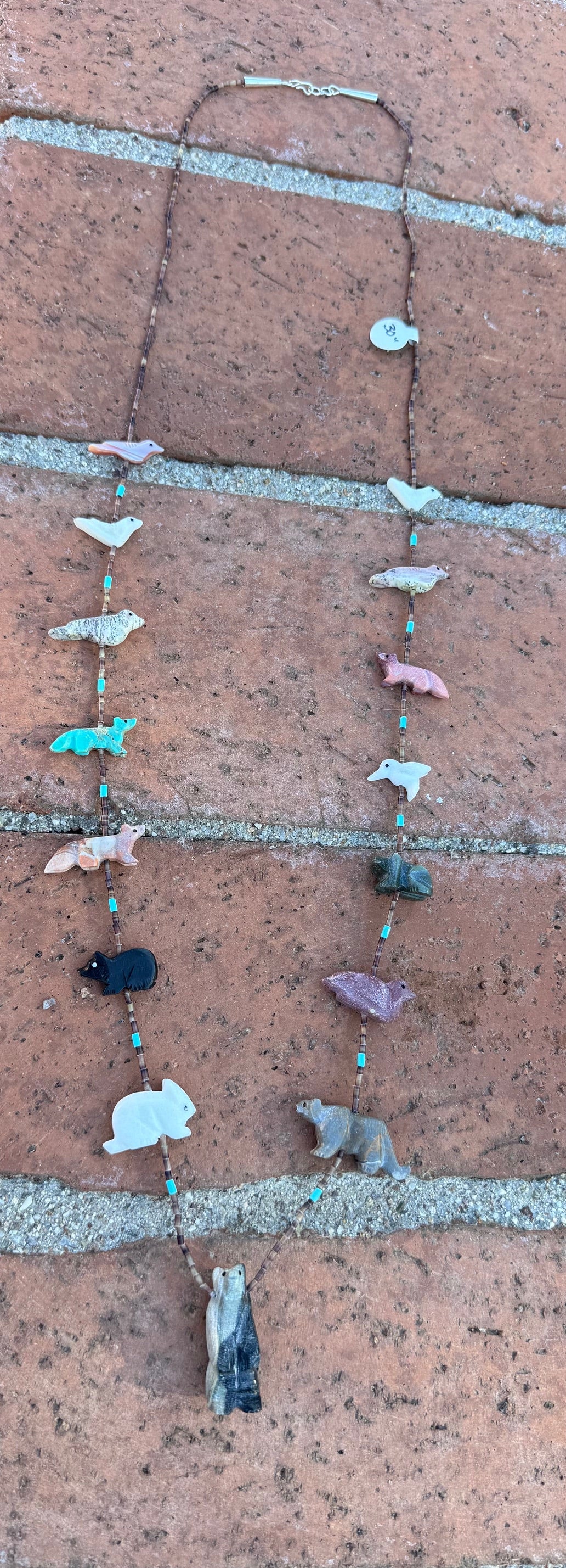 Handcrafted Sterling Silver & Beaded Fetish Necklace 30"