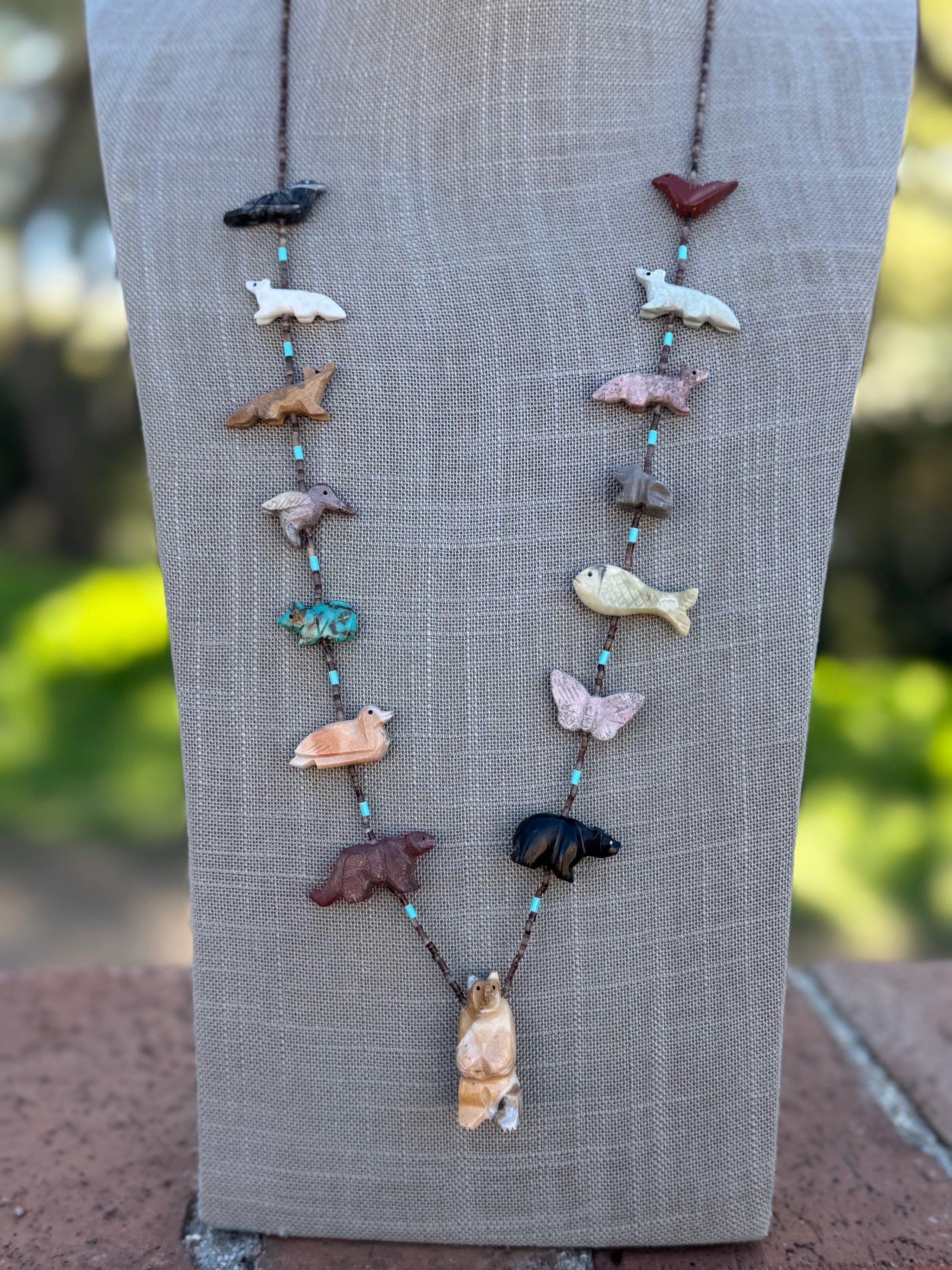 Handcrafted Sterling Silver & Beaded Fetish Necklace 30"