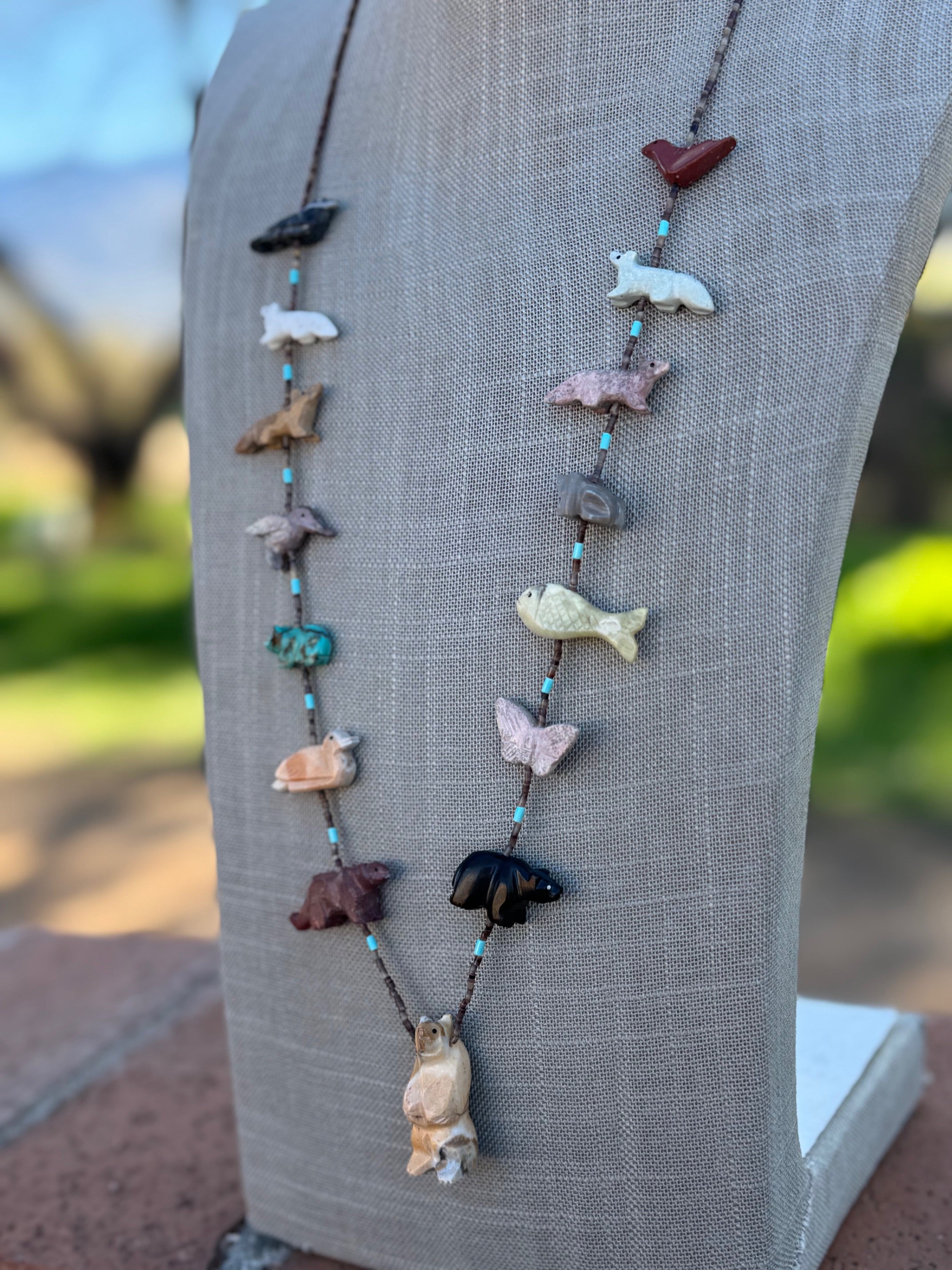 Handcrafted Sterling Silver & Beaded Fetish Necklace 30"