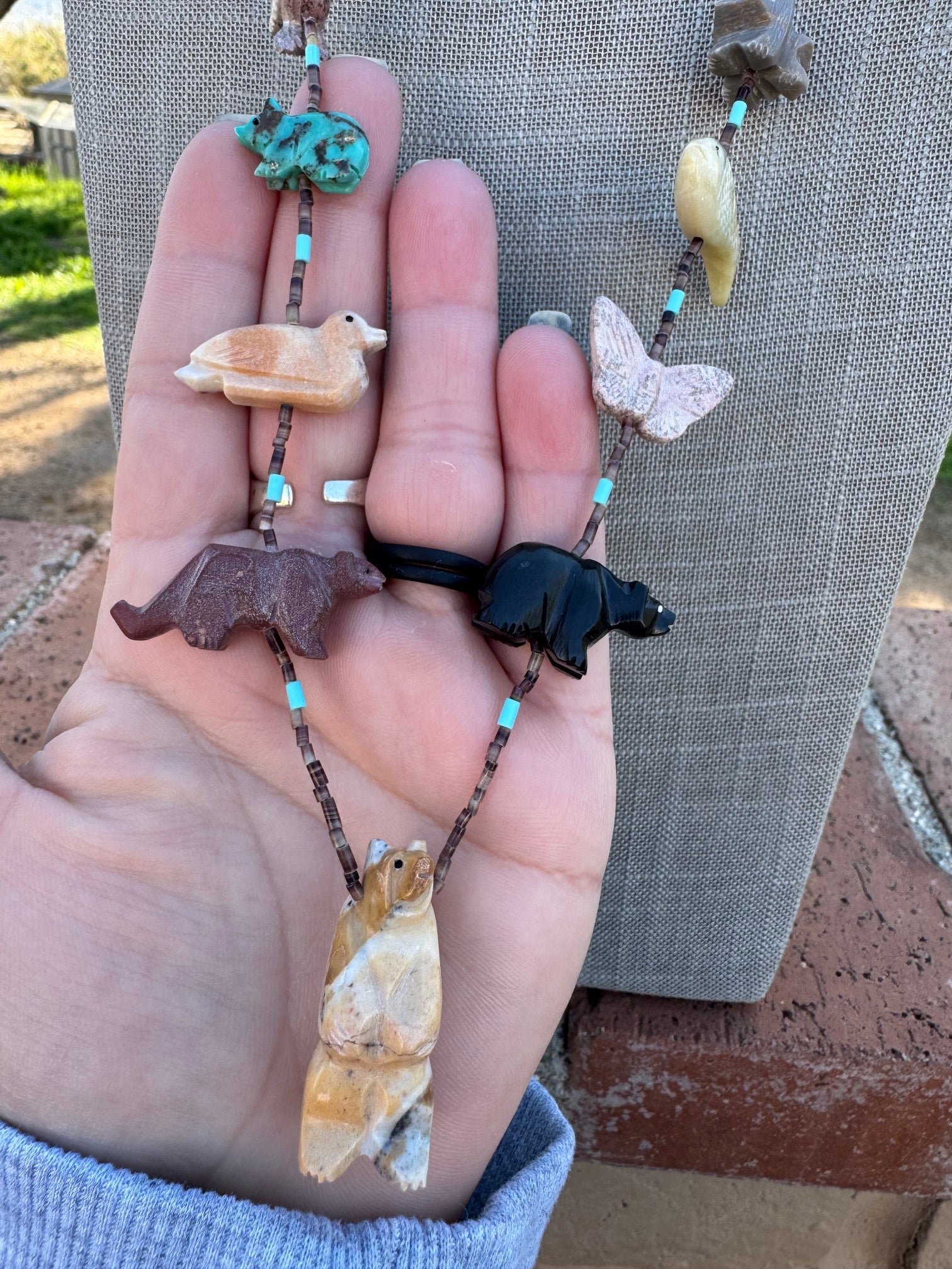 Handcrafted Sterling Silver & Beaded Fetish Necklace 30"