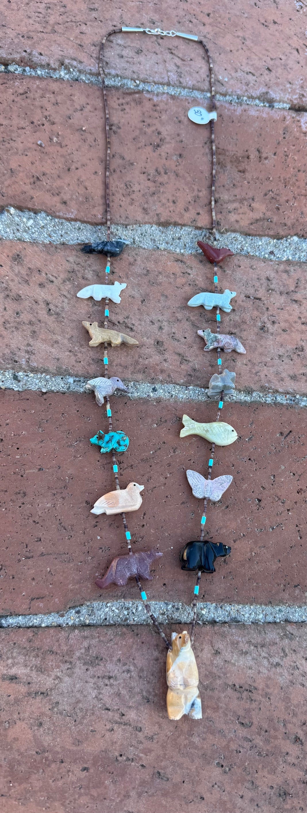 Handcrafted Sterling Silver & Beaded Fetish Necklace 30"