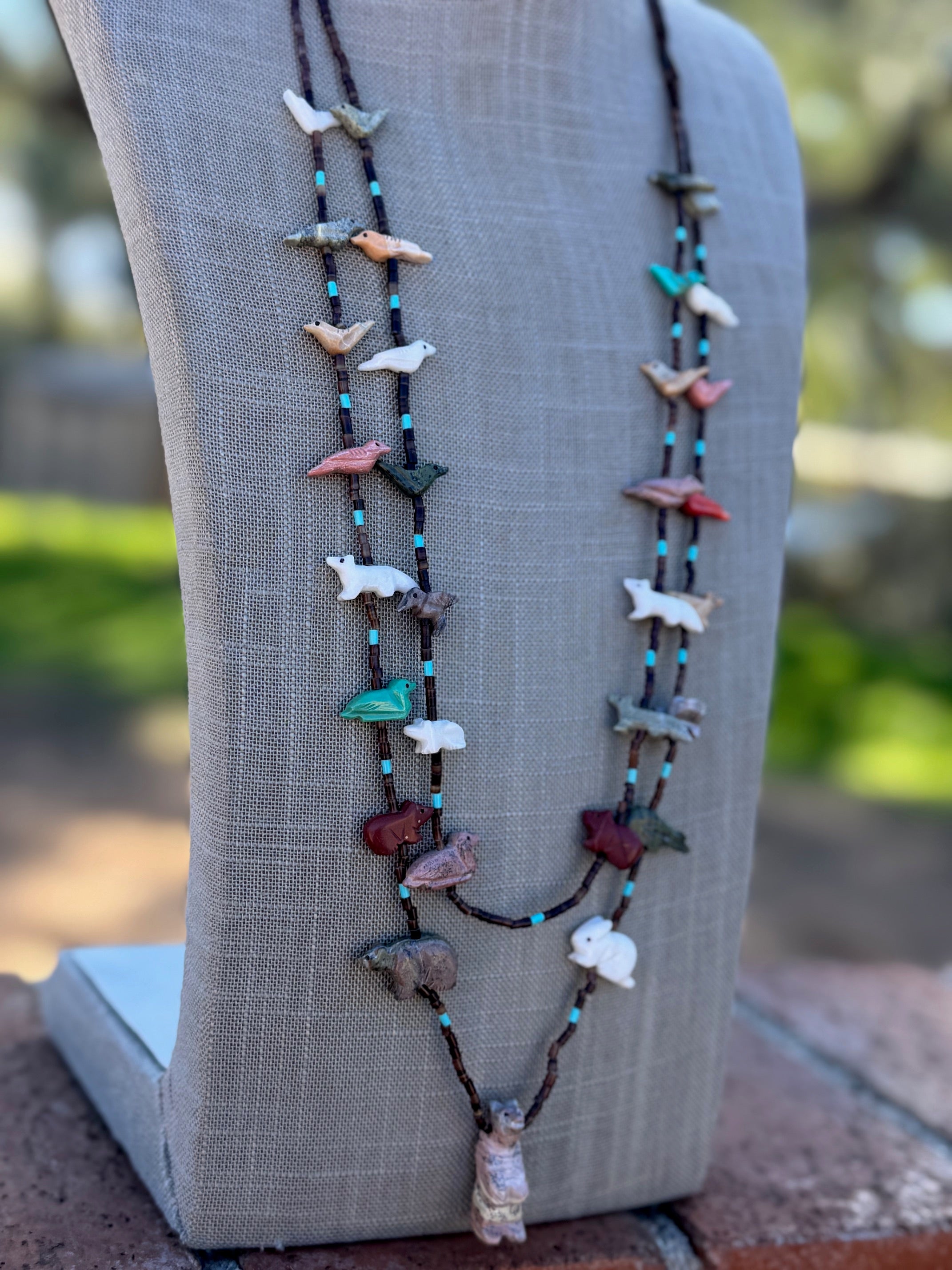 Handcrafted Sterling Silver & Beaded Fetish 2 strand Necklace 30"