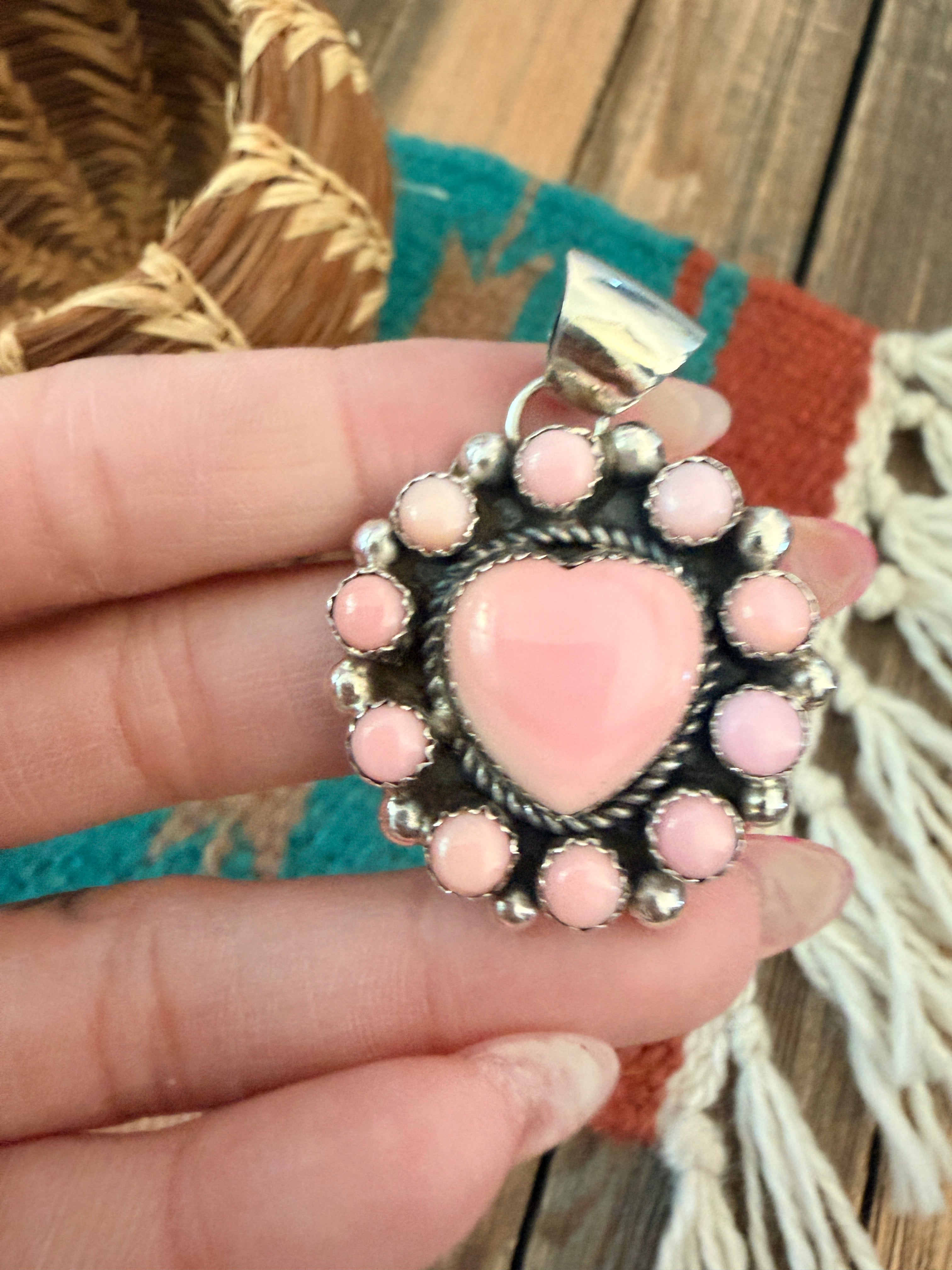 Handcrafted Sterling Silver & Queen Pink Conch Heart Pendant by Robert Shakey
