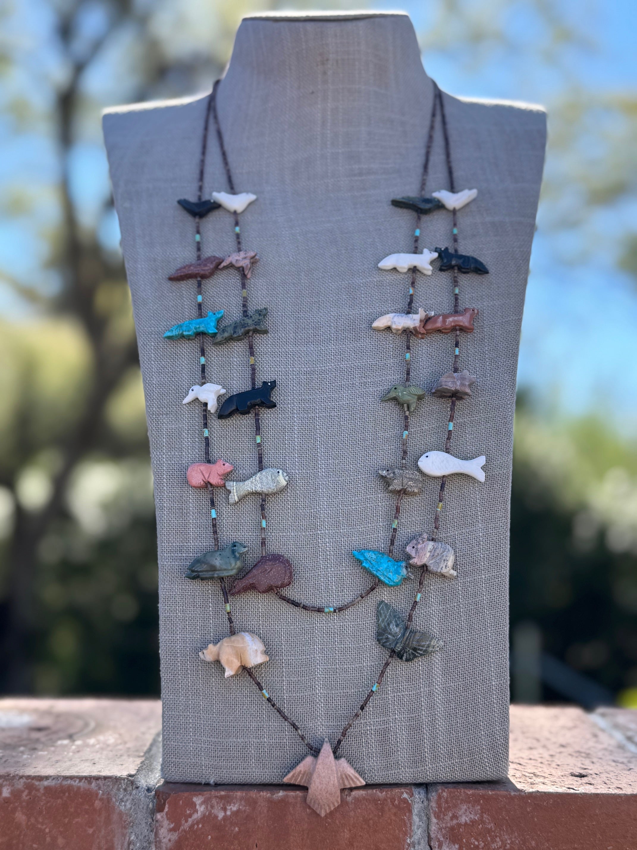 Handcrafted Sterling Silver & Beaded Fetish 2 strand Necklace 30"