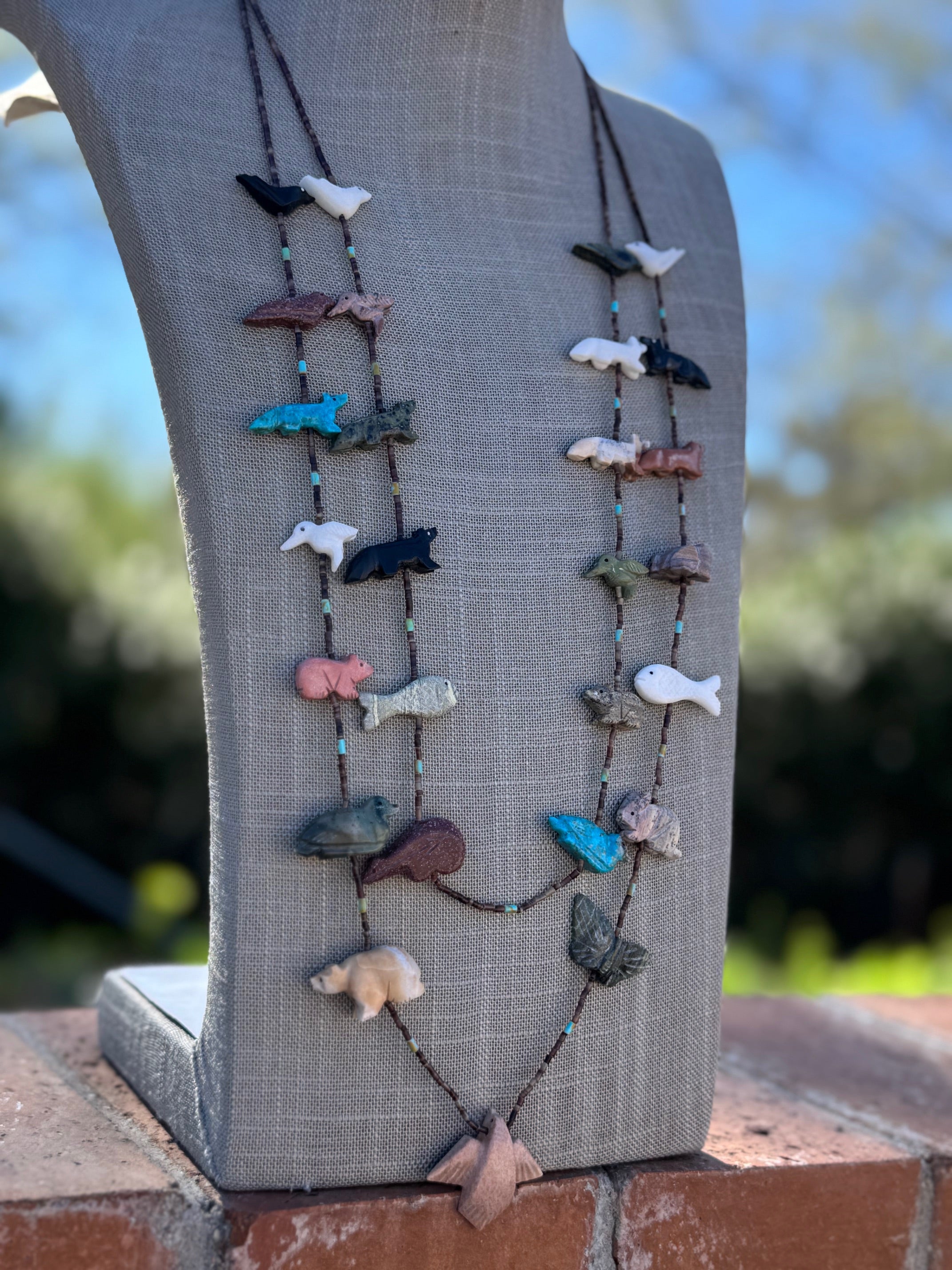 Handcrafted Sterling Silver & Beaded Fetish 2 strand Necklace 30"