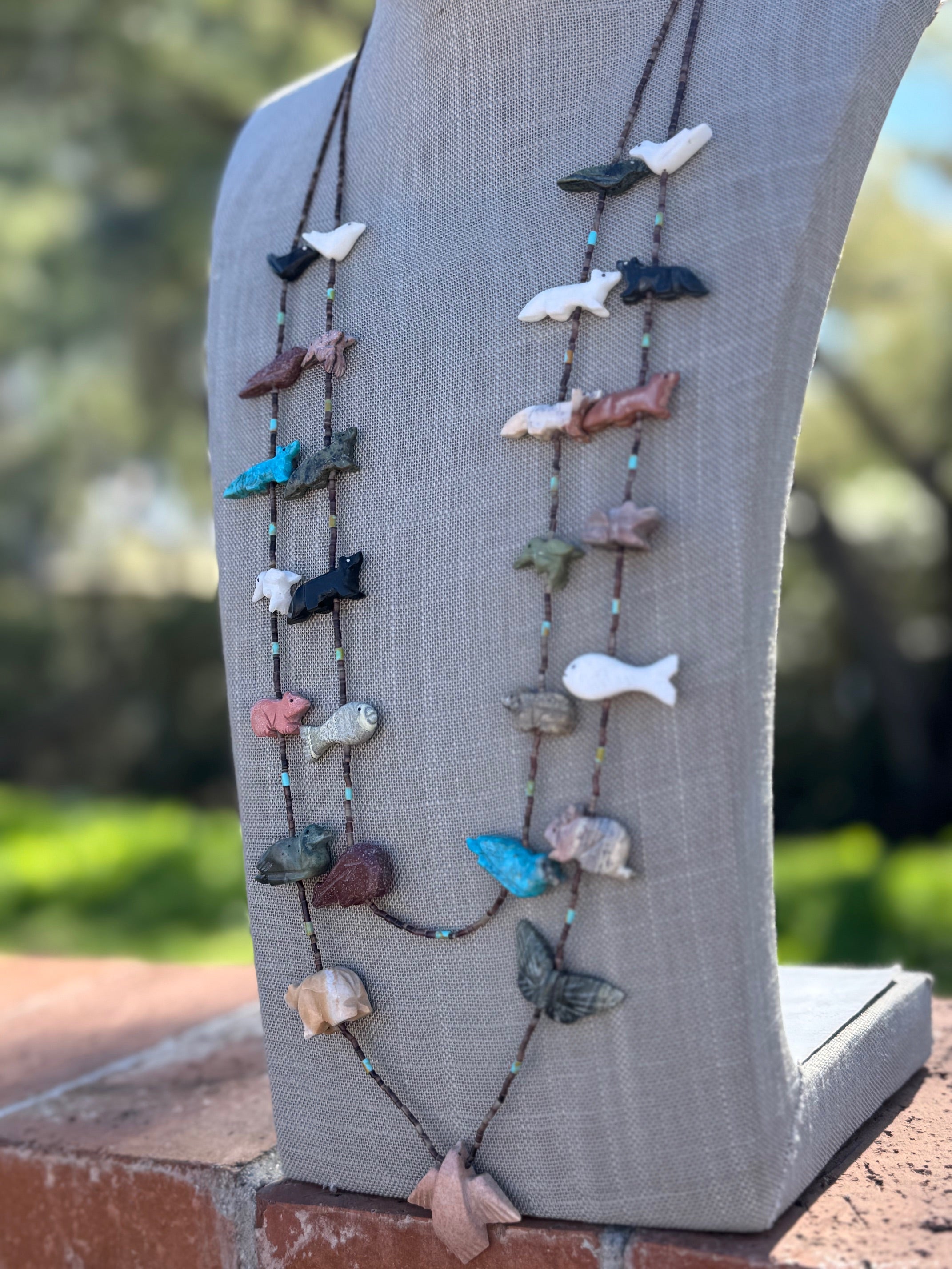 Handcrafted Sterling Silver & Beaded Fetish 2 strand Necklace 30"
