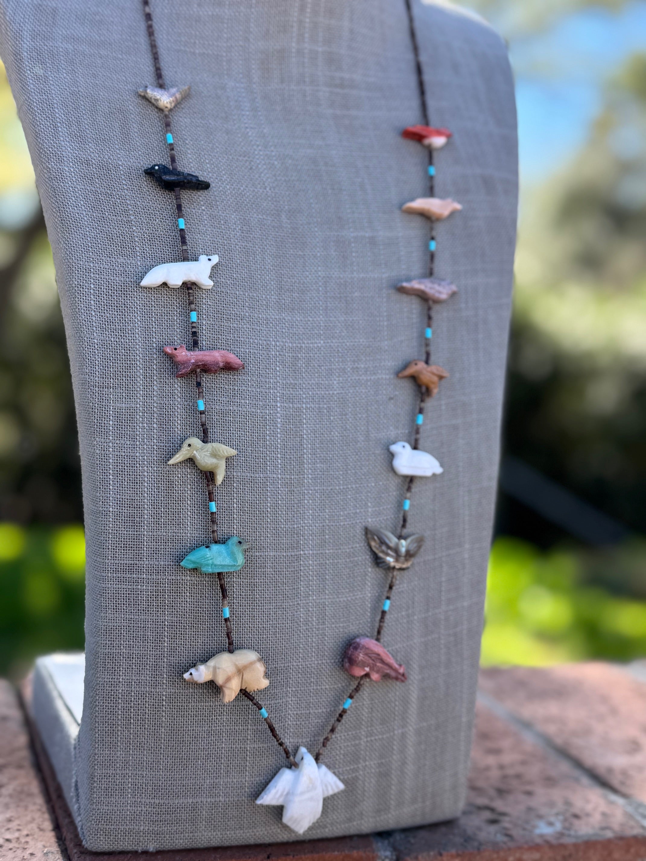 Handcrafted Sterling Silver & Beaded Fetish Necklace 30"