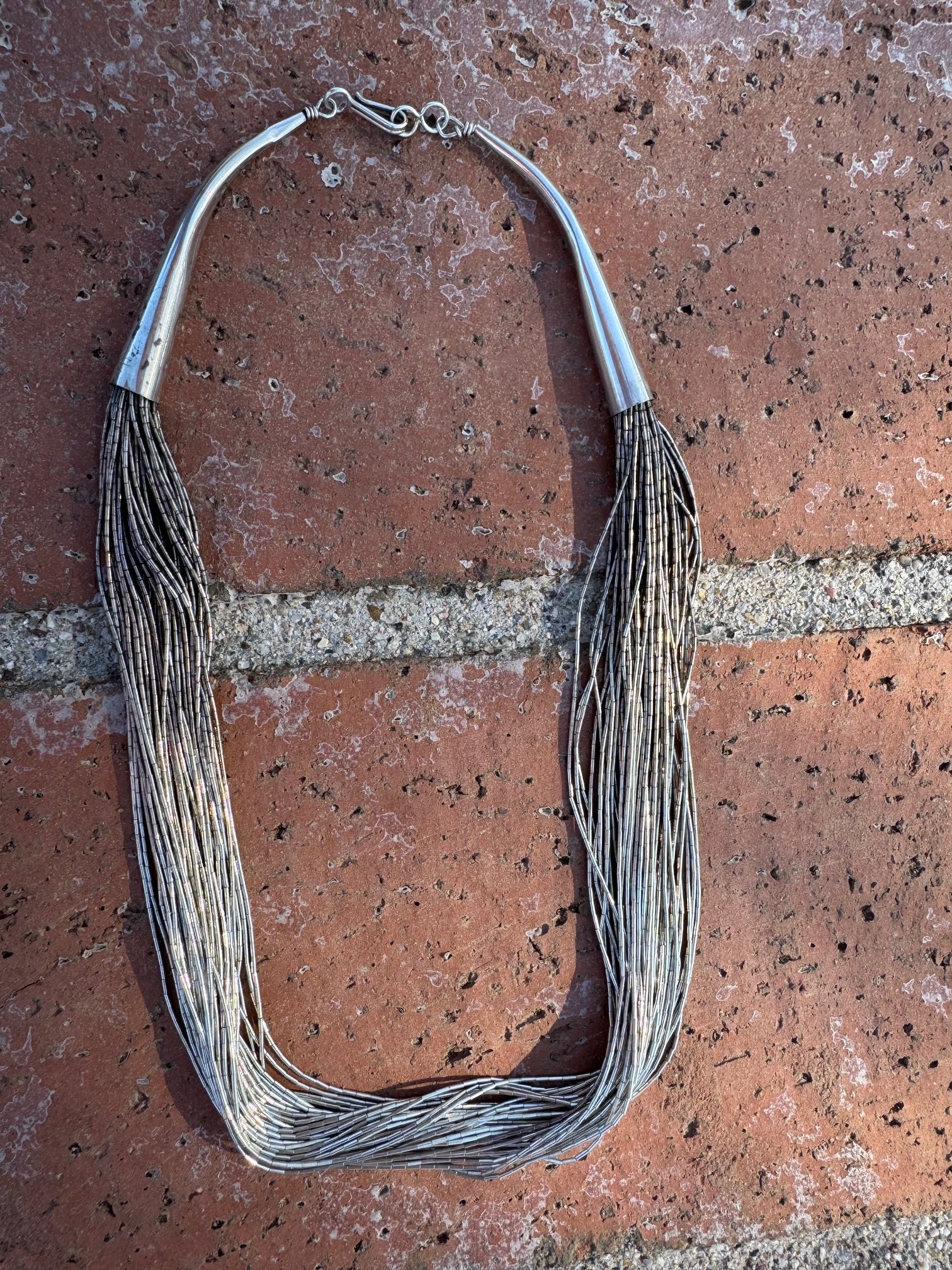 Handmade Liquid Silver Sterling Silver 50 Strand Necklace 16"