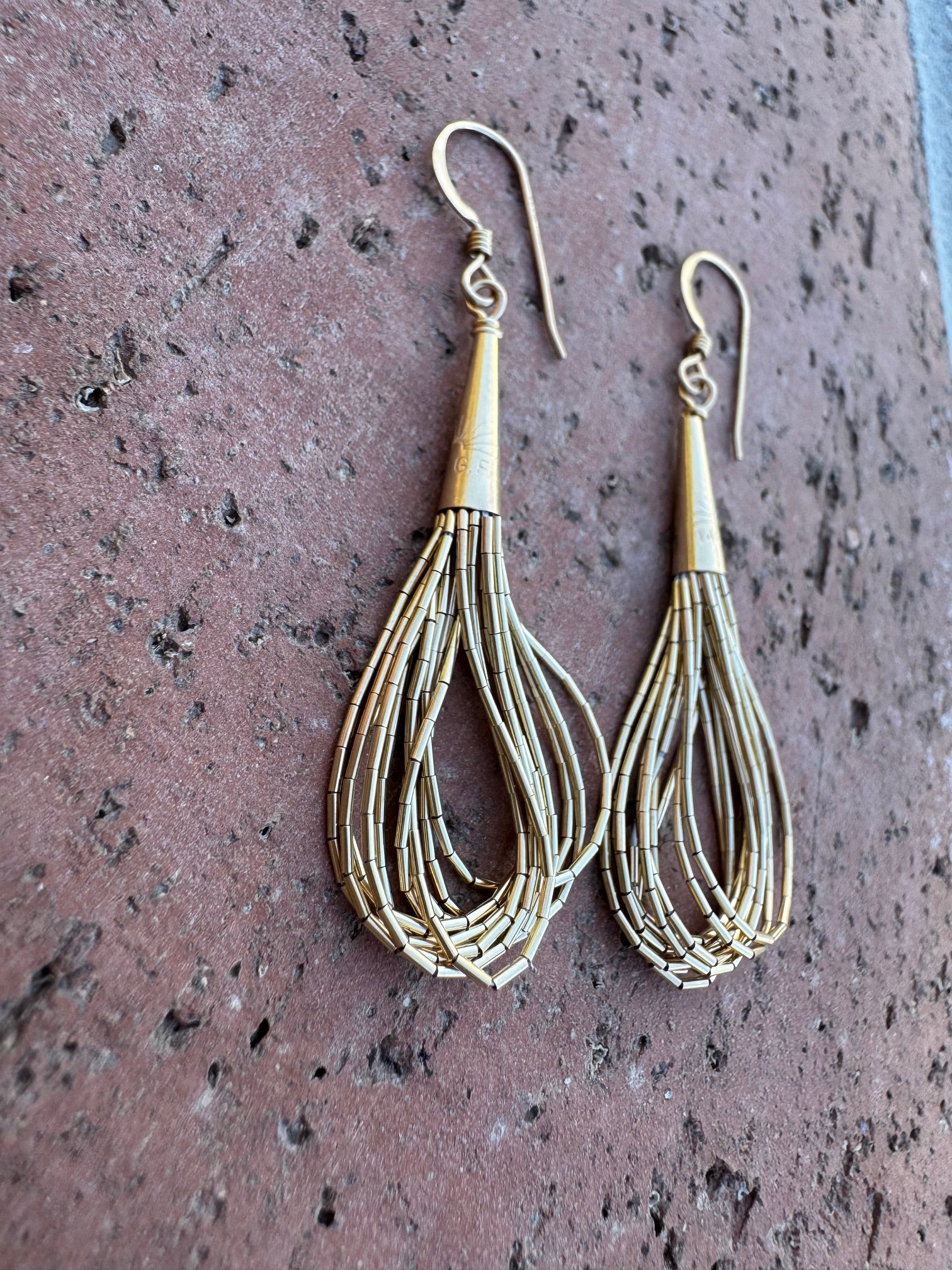 Handmade Liquid Gold 10 Strand Wire Earrings