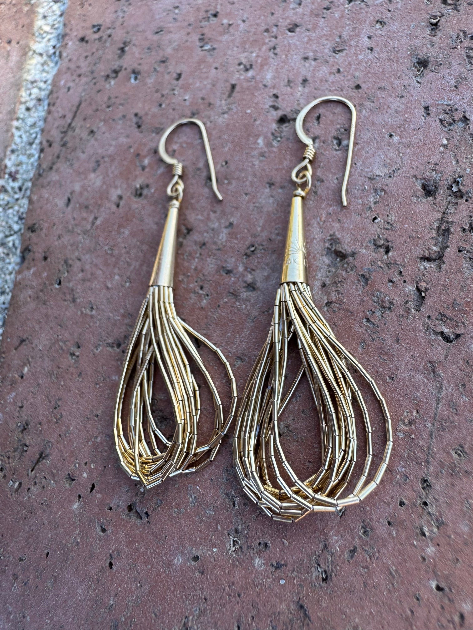 Handmade Liquid Gold 10 Strand Wire Earrings