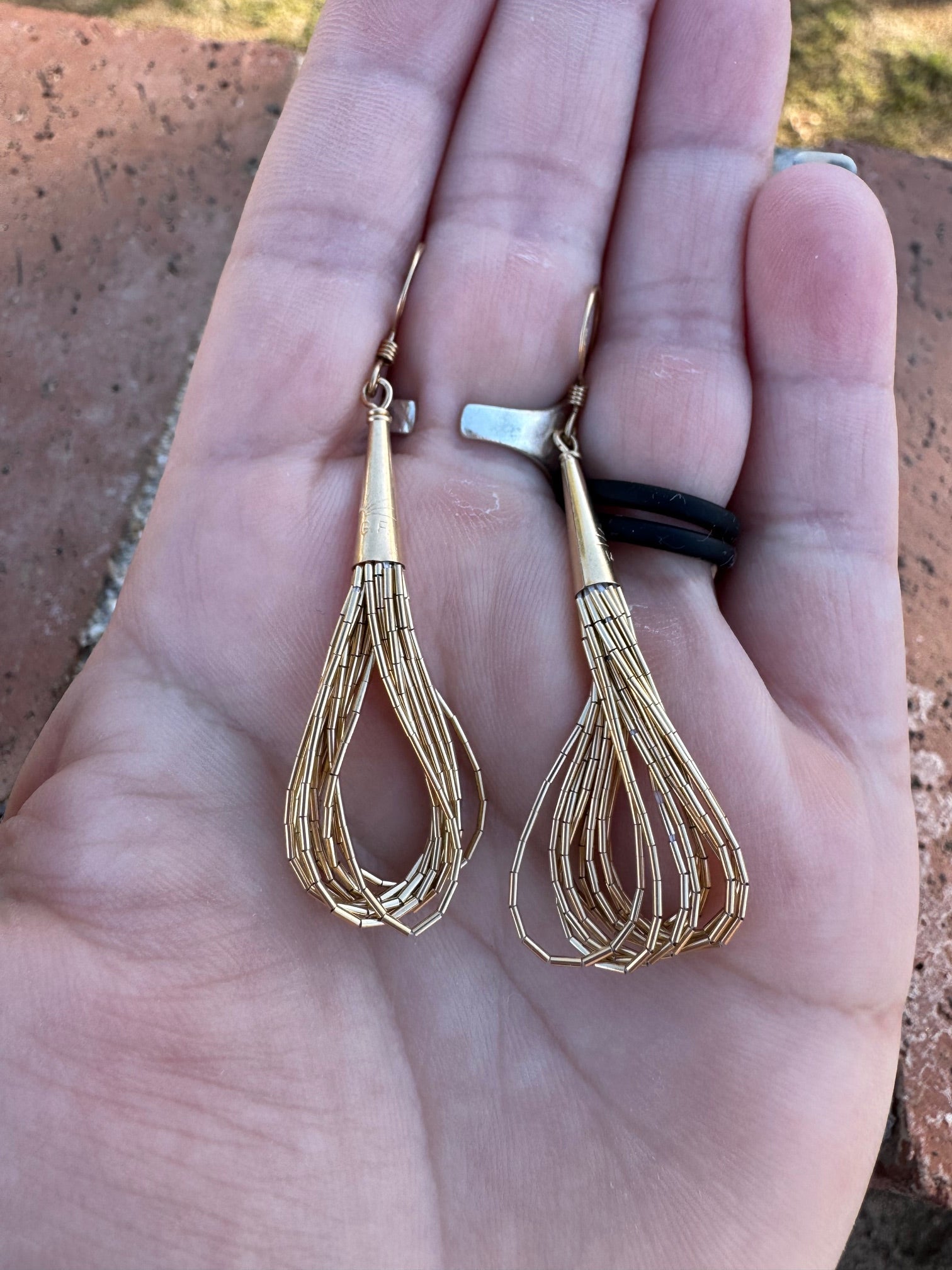 Handmade Liquid Gold 10 Strand Wire Earrings