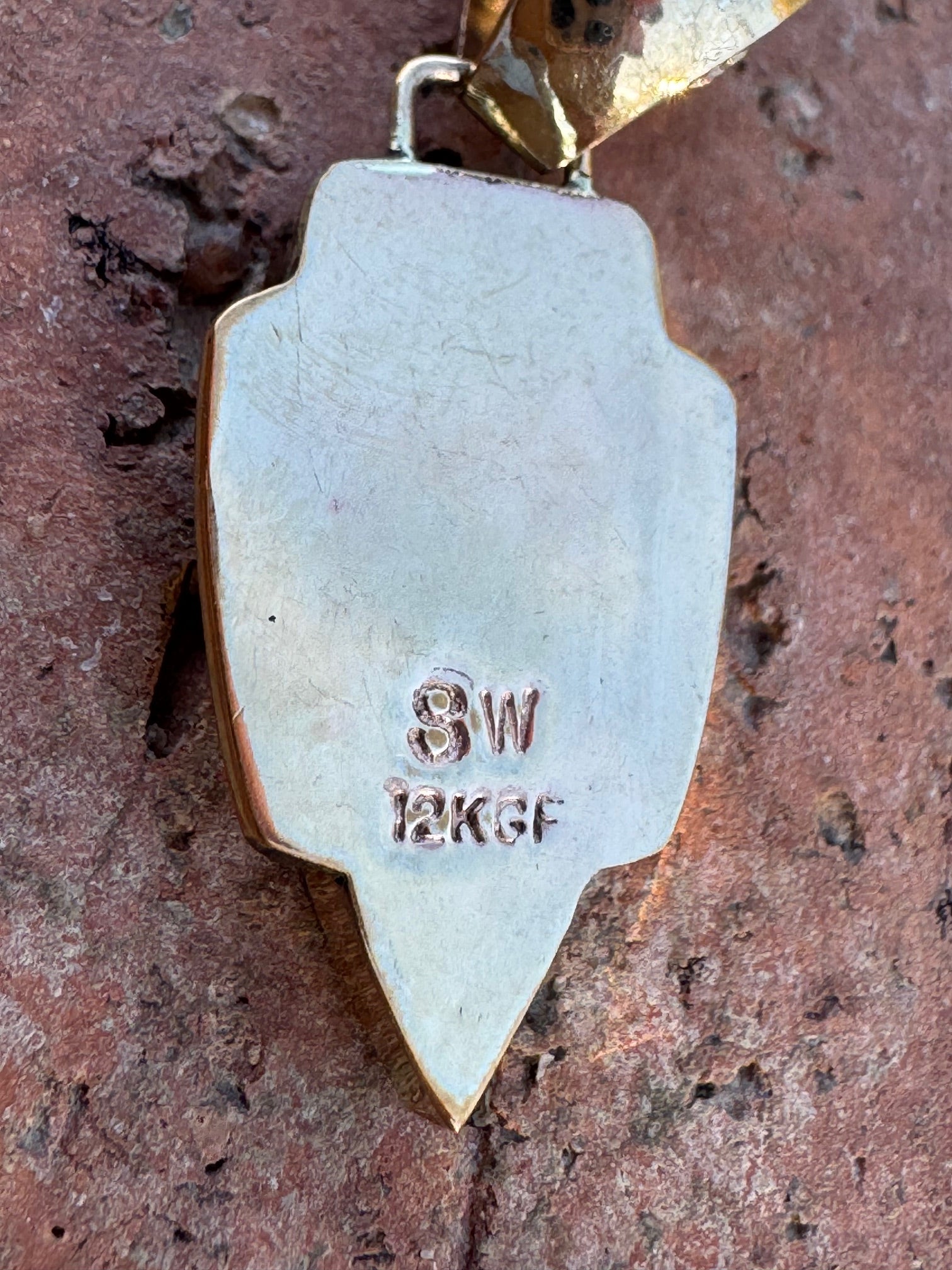 Handmade Gold Filled Over Sterling Silver & Turquoise Inlay Pendant Necklace 18"