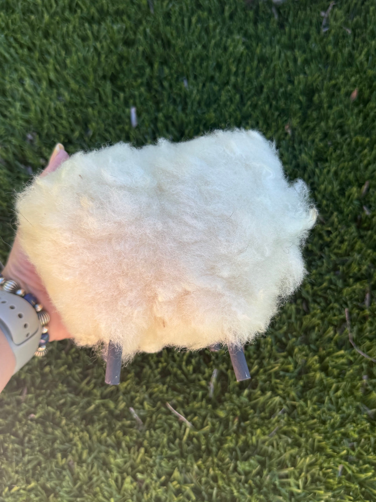 Handcrafted Sheep Figurine With Authentic Sheep Wool by Lorinda Chicharello