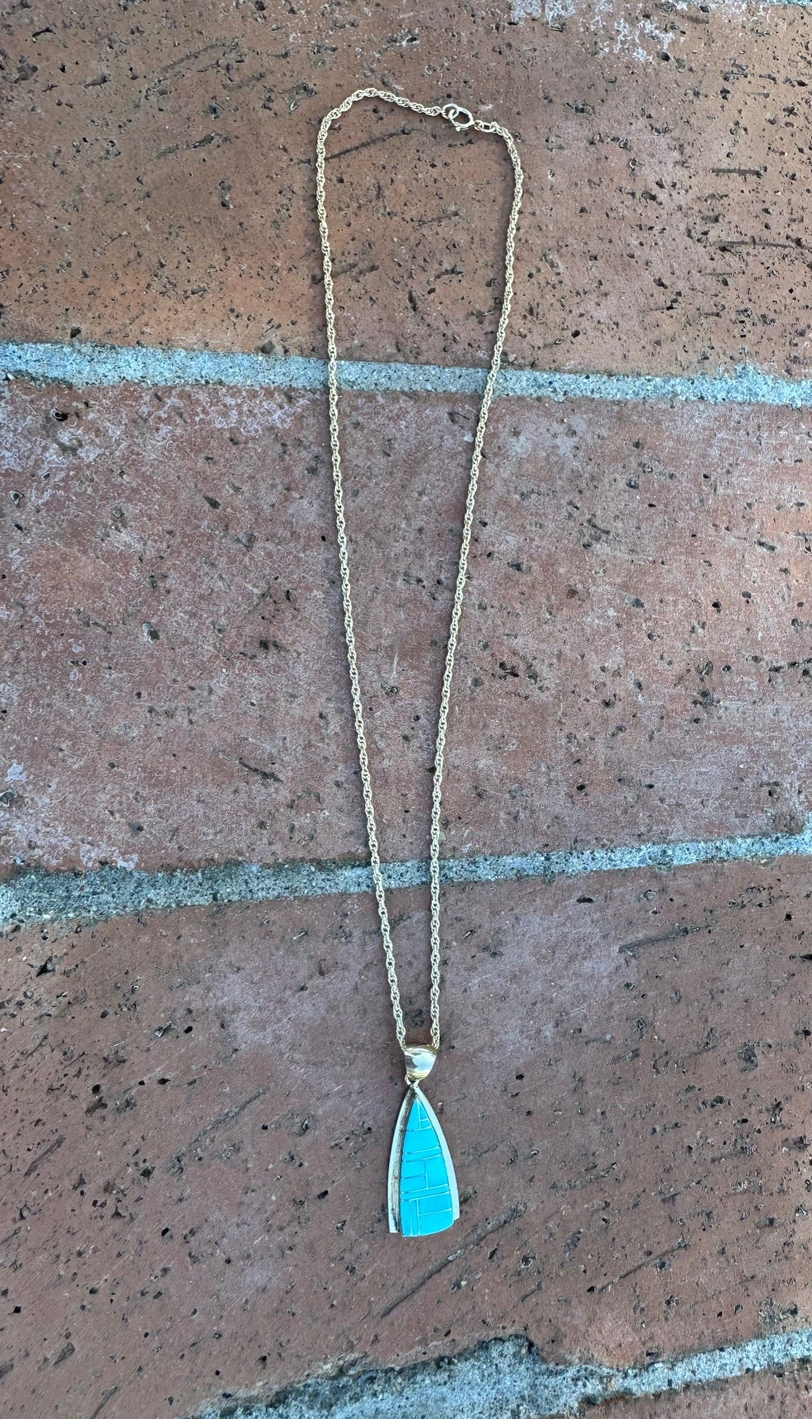 Handmade Gold Filled Over Sterling Silver & Turquoise Inlay Pendant Necklace 18"