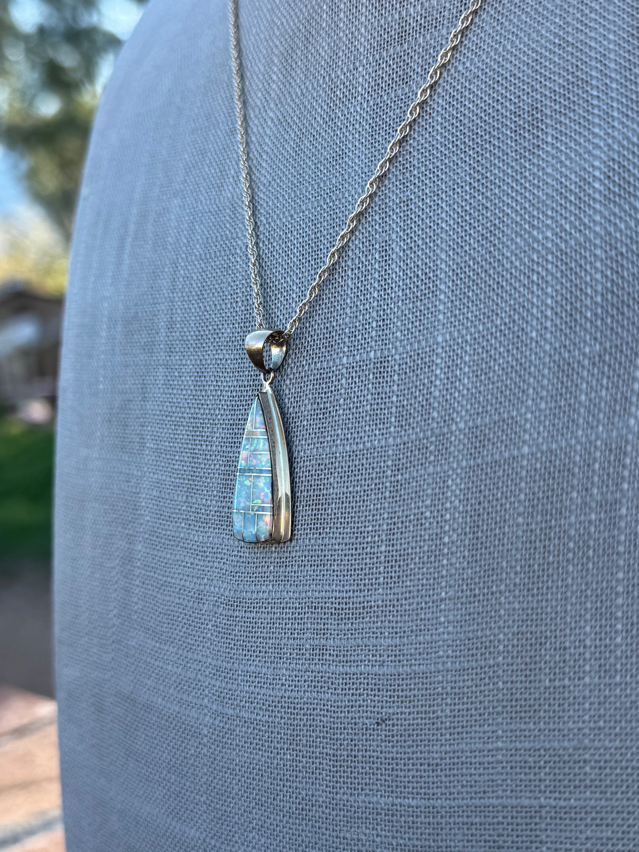 Handmade Gold Filled Over Sterling Silver & Opal Inlay Pendant Necklace 18"