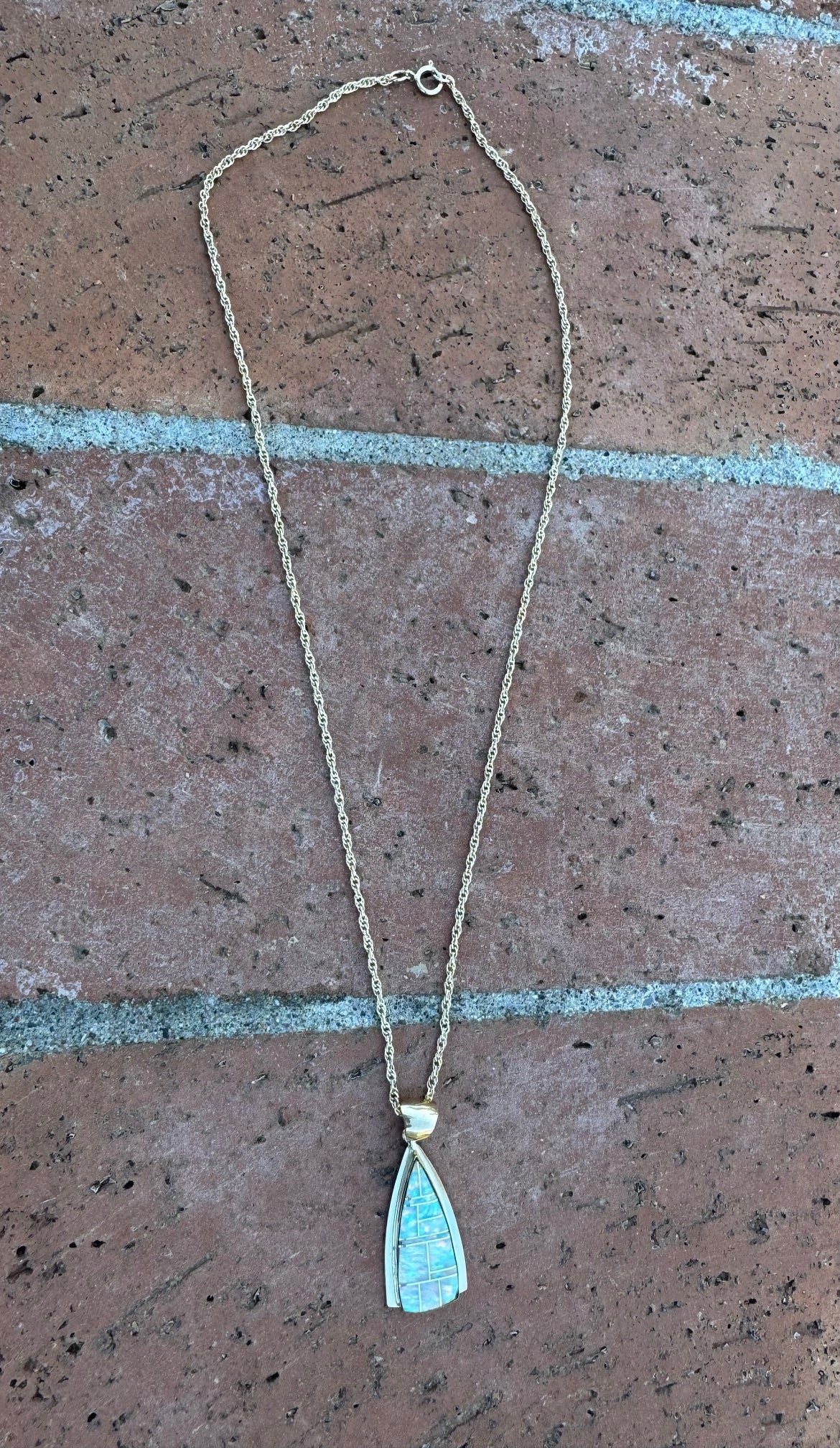 Handmade Gold Filled Over Sterling Silver & Opal Inlay Pendant Necklace 18"