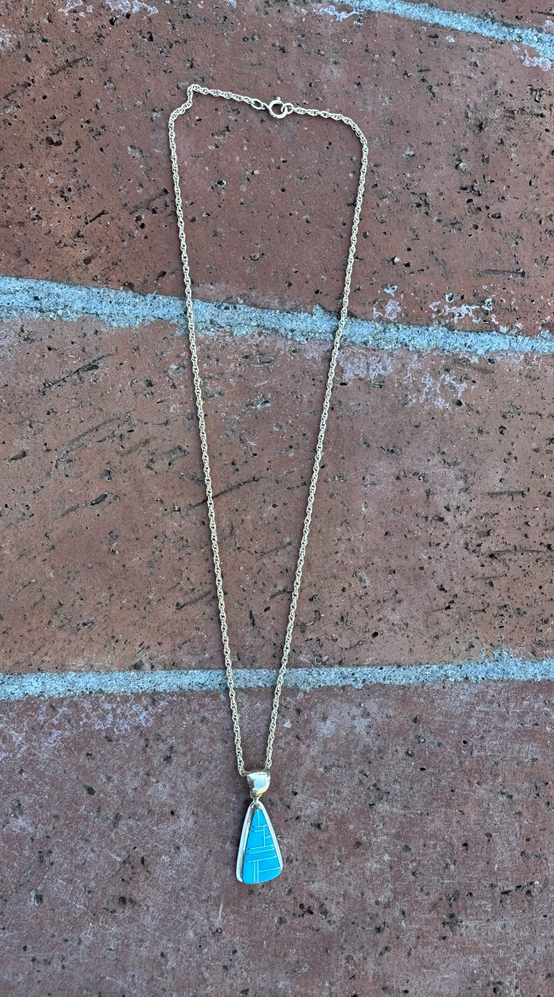 Handmade Gold Filled Over Sterling Silver & Turquoise Inlay Pendant Necklace 18"
