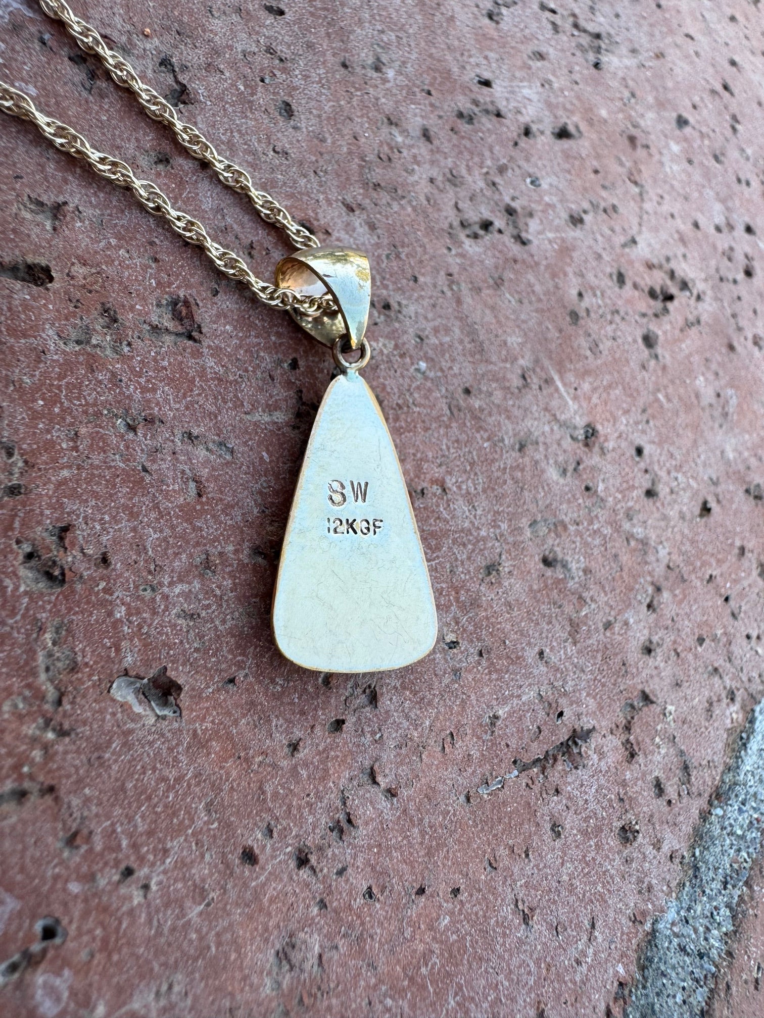 Handmade Gold Filled Over Sterling Silver & Opal Inlay Pendant Necklace 16"