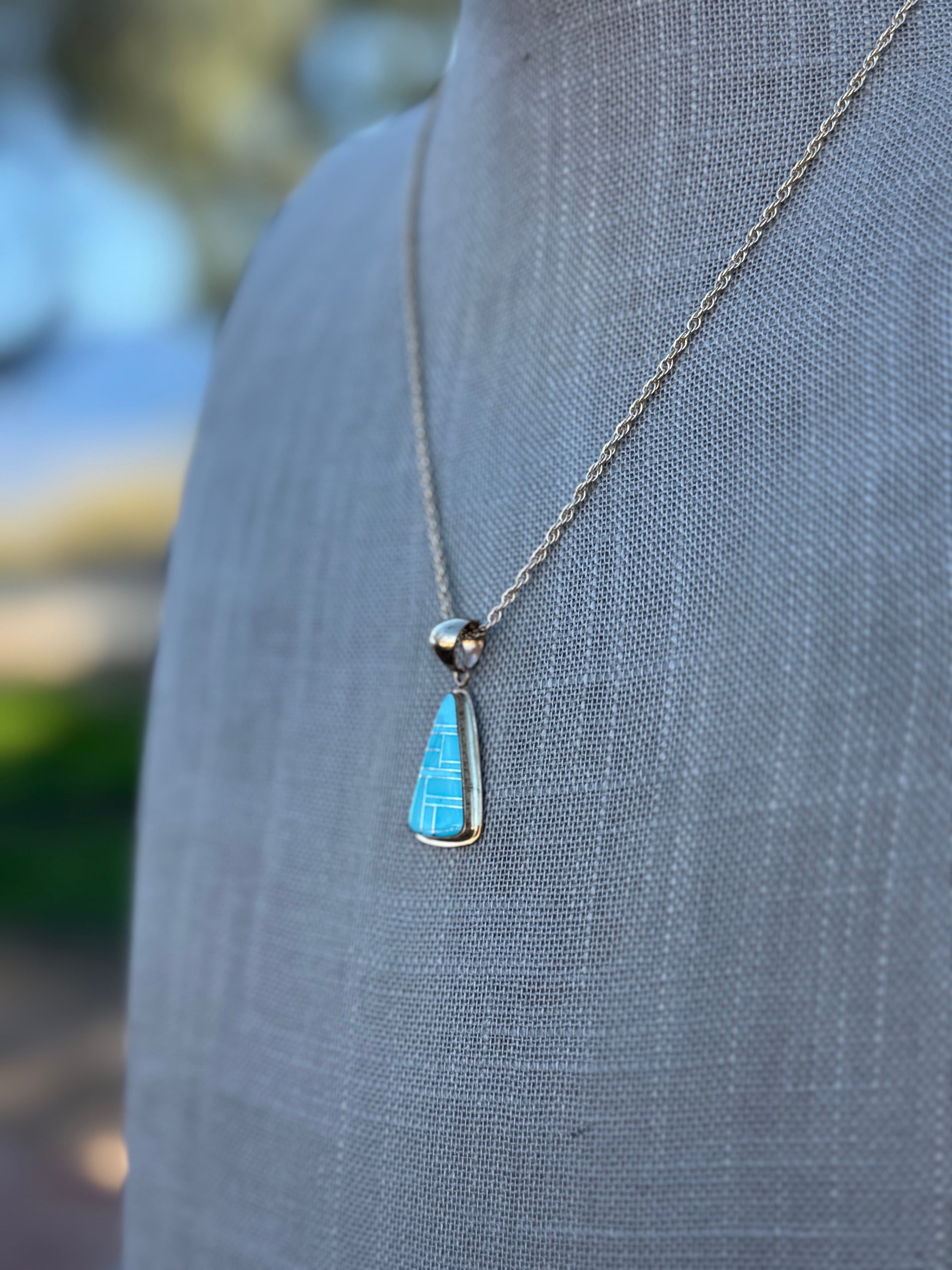 Handmade Gold Filled Over Sterling Silver & Turquoise Inlay Pendant Necklace 18"