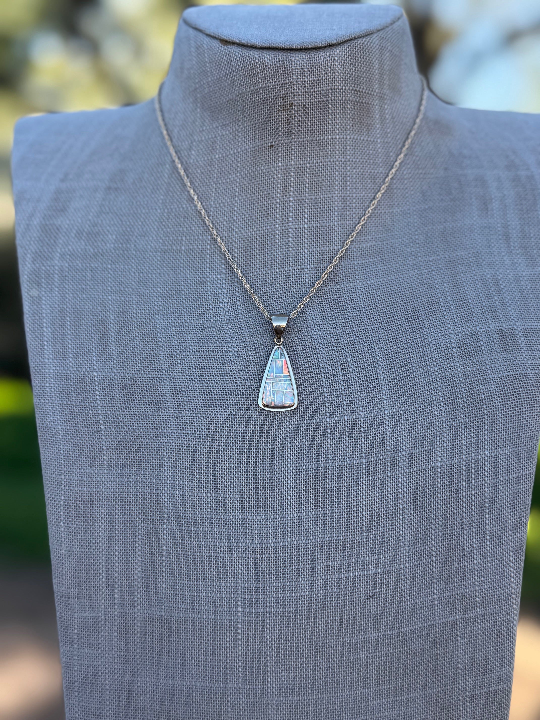 Handmade Gold Filled Over Sterling Silver & Opal Inlay Pendant Necklace 16"