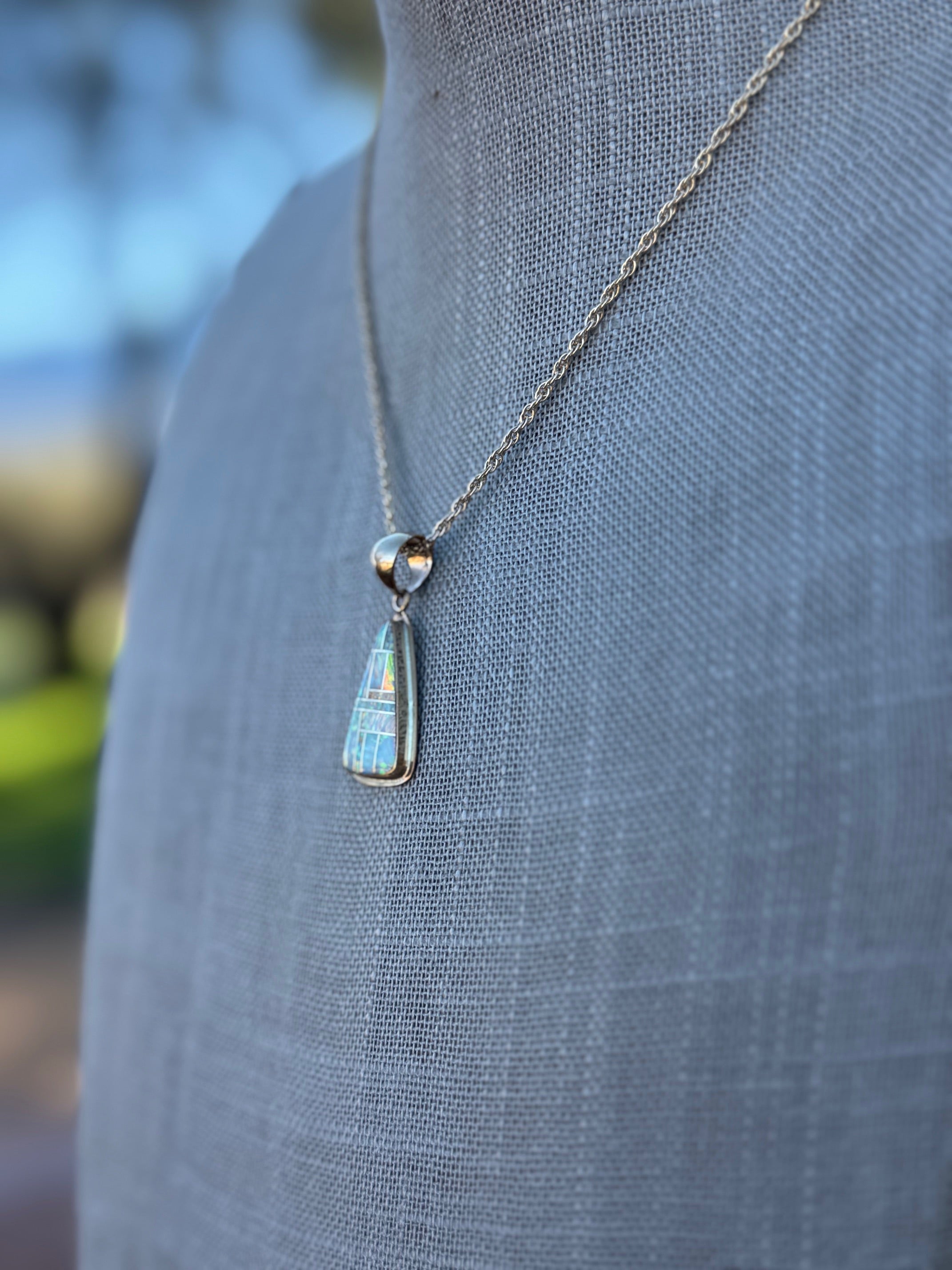 Handmade Gold Filled Over Sterling Silver & Opal Inlay Pendant Necklace 16"