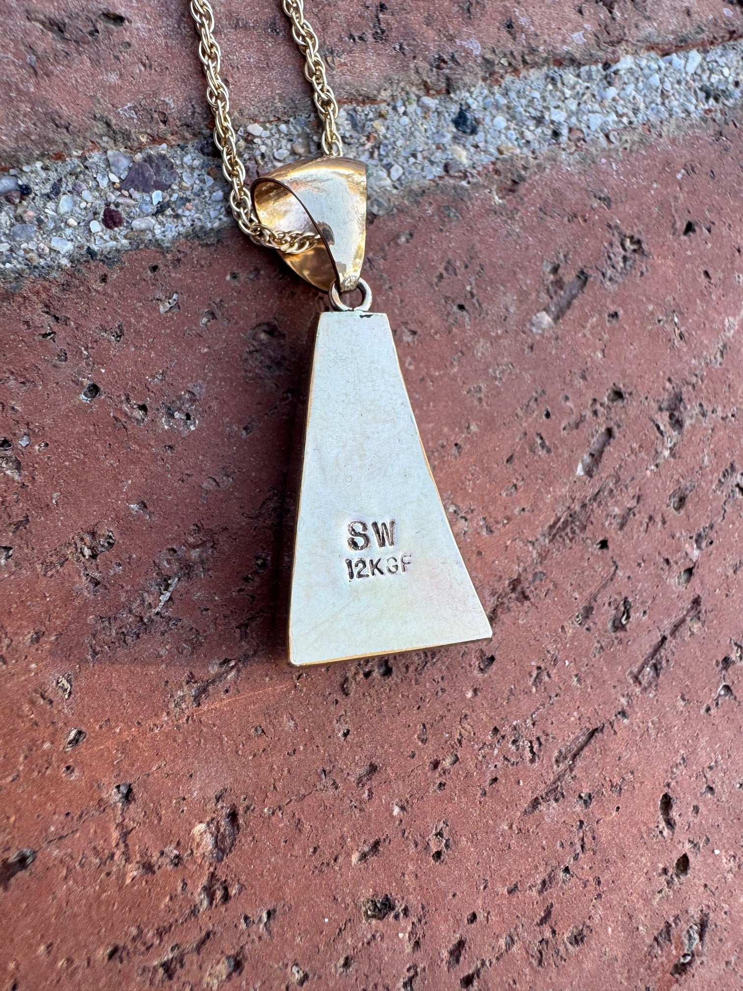 Handmade Gold Filled Over Sterling Silver & Turquoise Inlay Pendant Necklace 16"