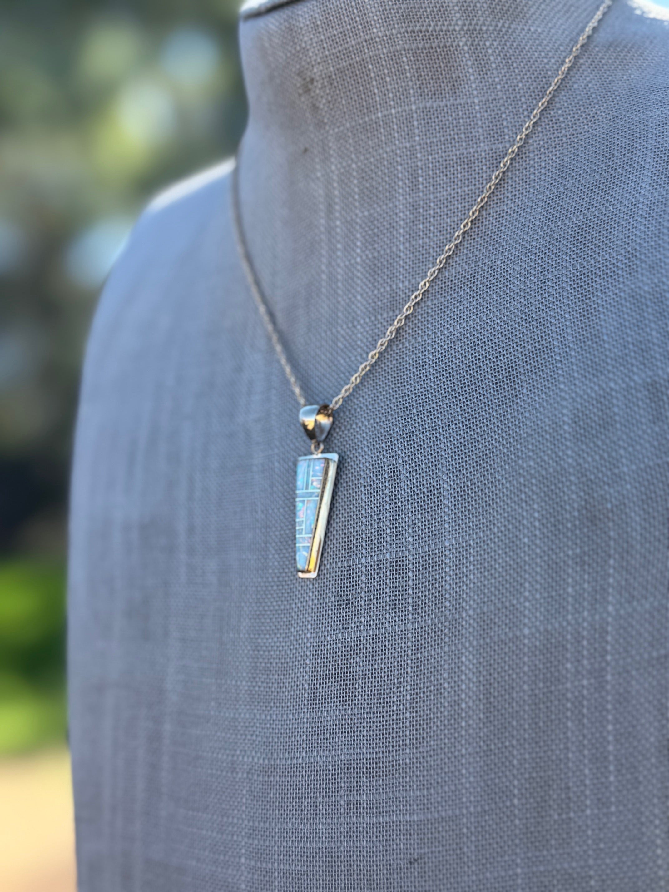 Handmade Gold Filled Over Sterling Silver & Opal Inlay Pendant Necklace 16"