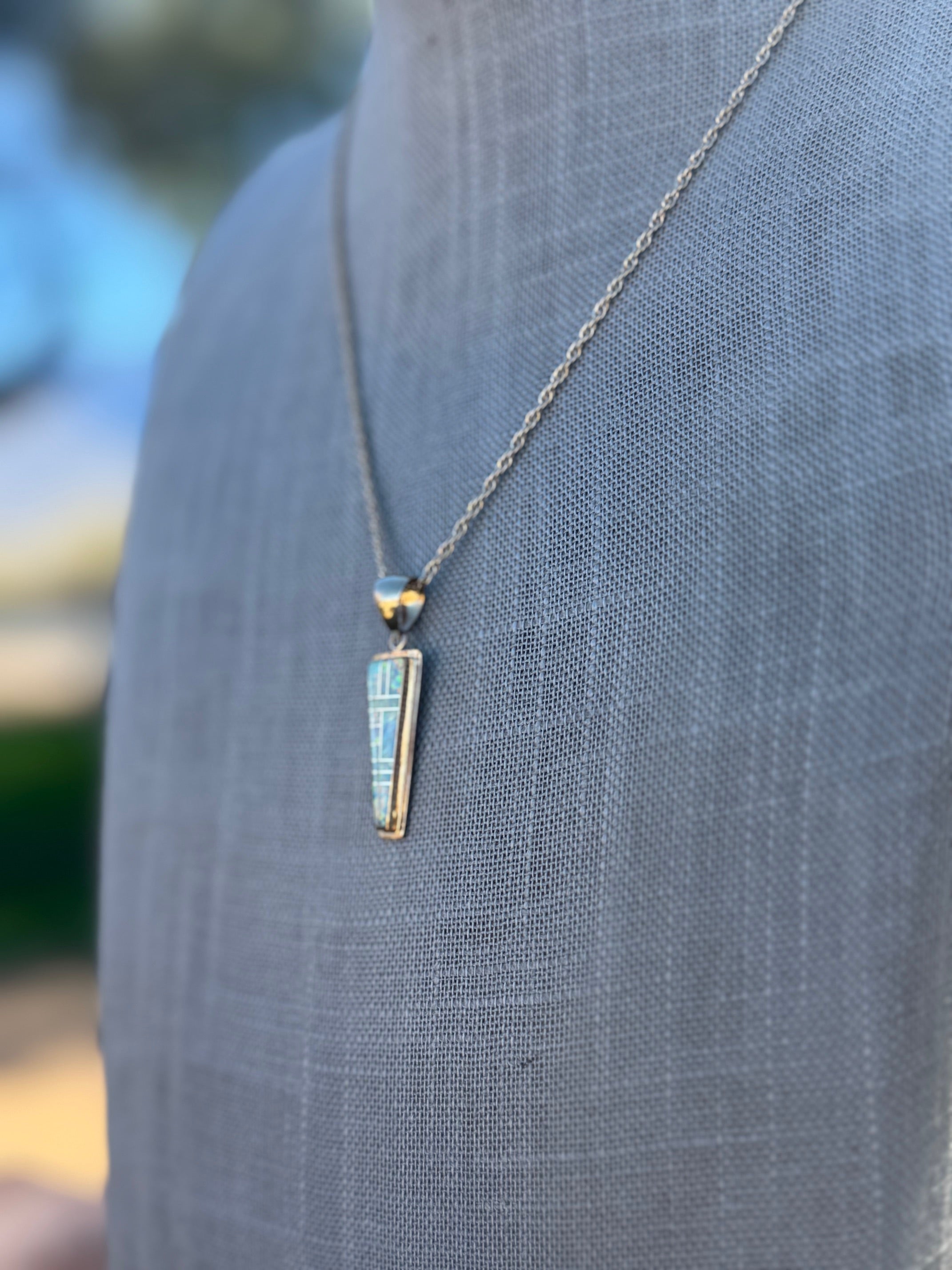 Handmade Gold Filled Over Sterling Silver & Opal Inlay Pendant Necklace 18"