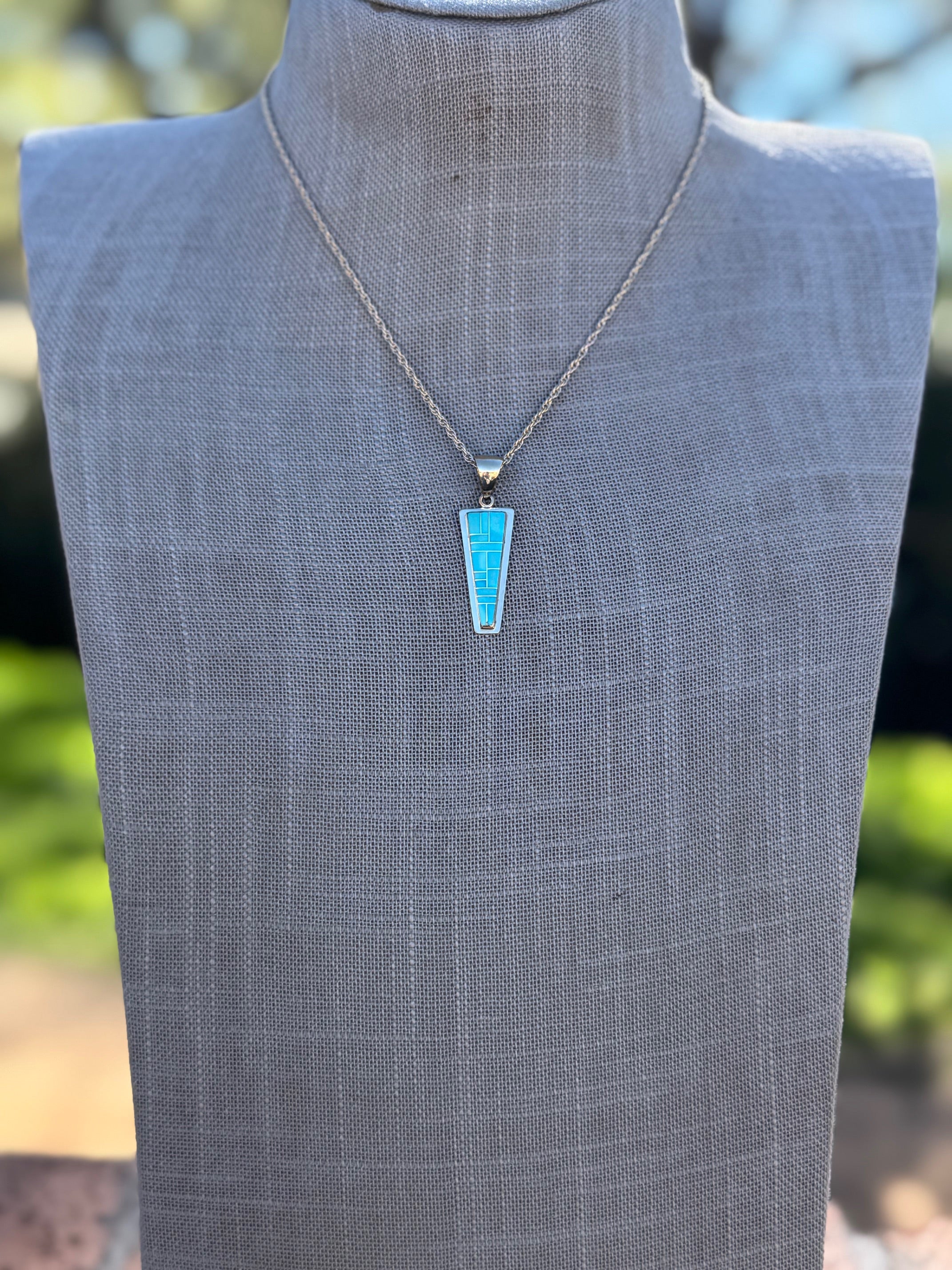 Handmade Gold Filled Over Sterling Silver & Turquoise Inlay Pendant Necklace