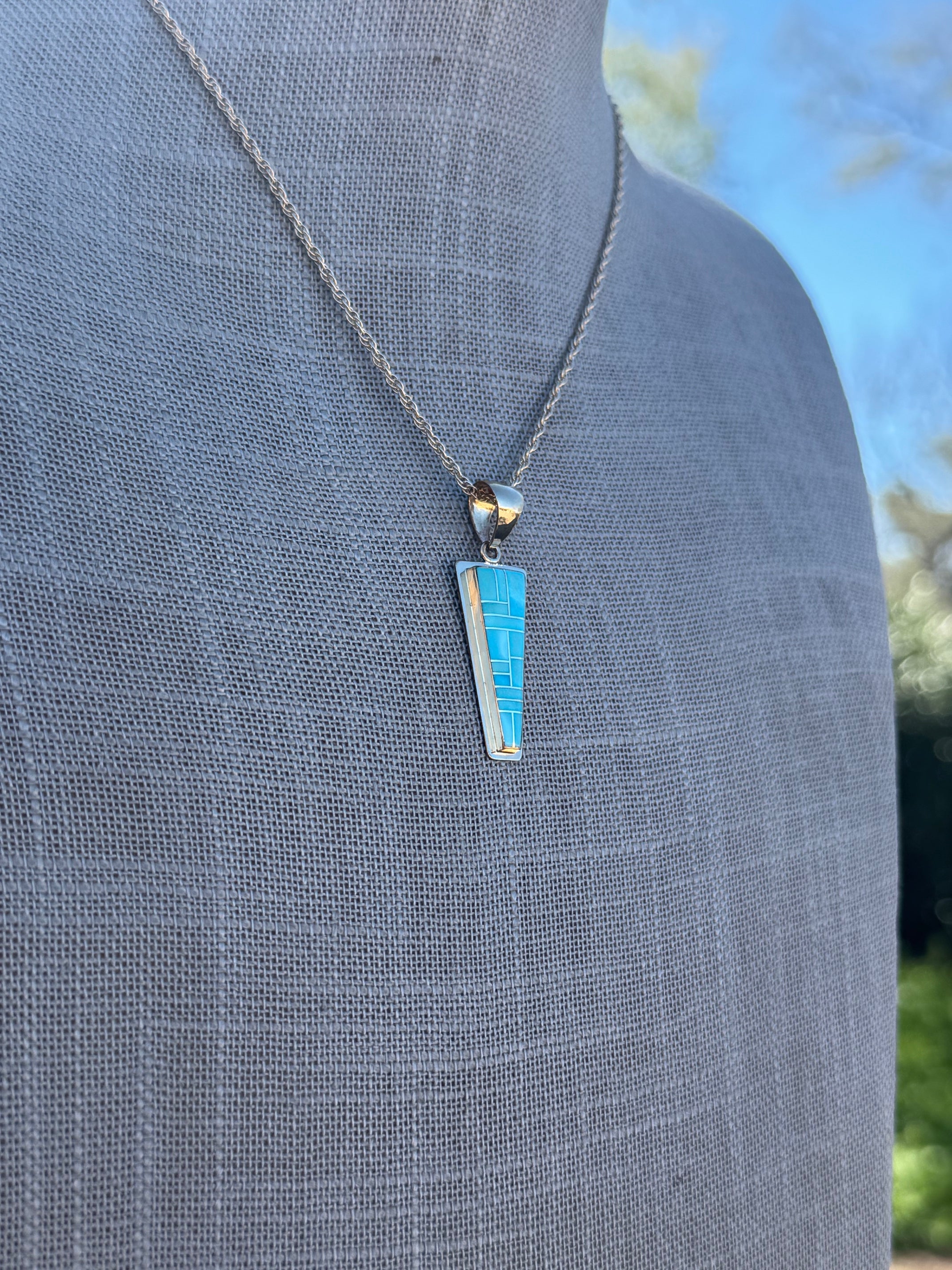 Handmade Gold Filled Over Sterling Silver & Turquoise Inlay Pendant Necklace