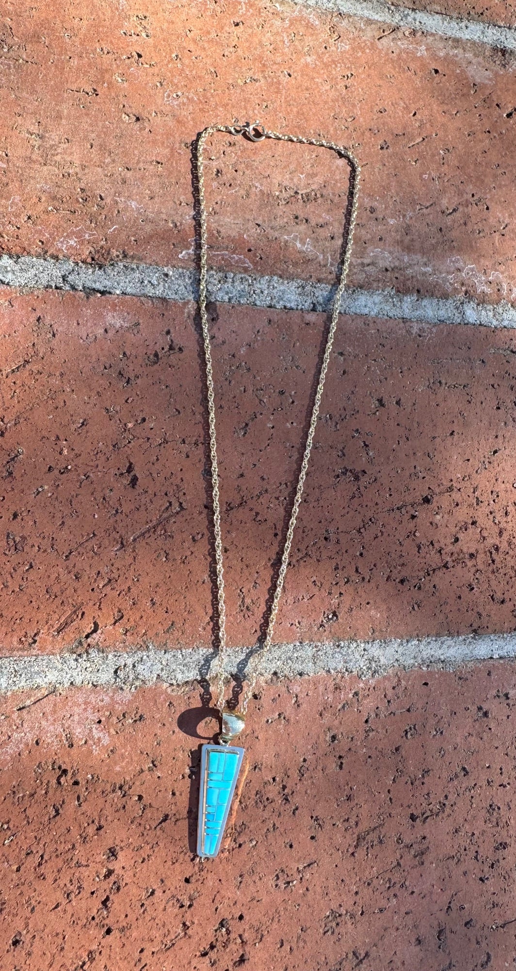 Handmade Gold Filled Over Sterling Silver & Turquoise Inlay Pendant Necklace