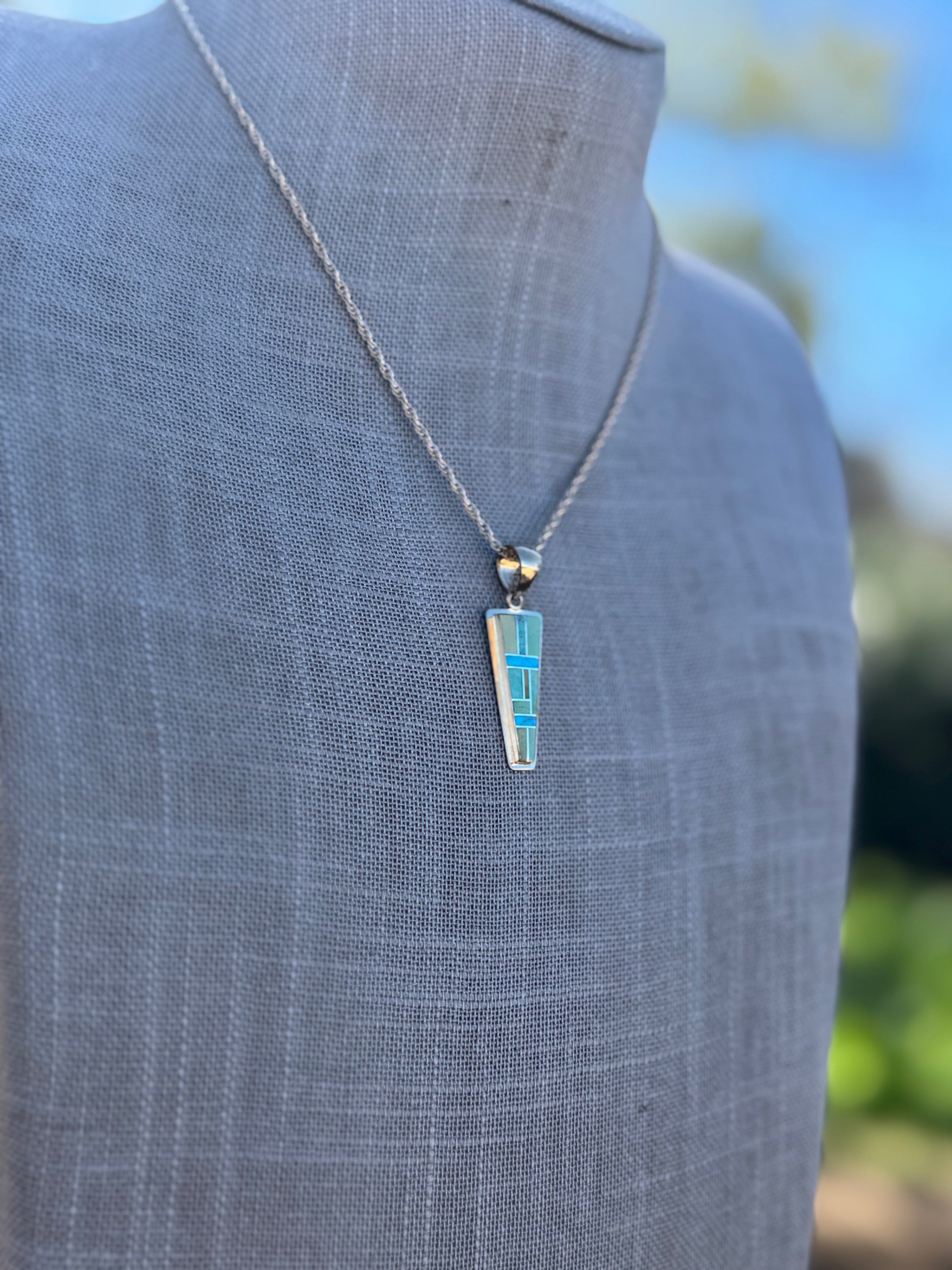 Handmade Gold Filled Over Sterling Silver & Sonoran Mountain Turquoise Inlay Pendant Necklace