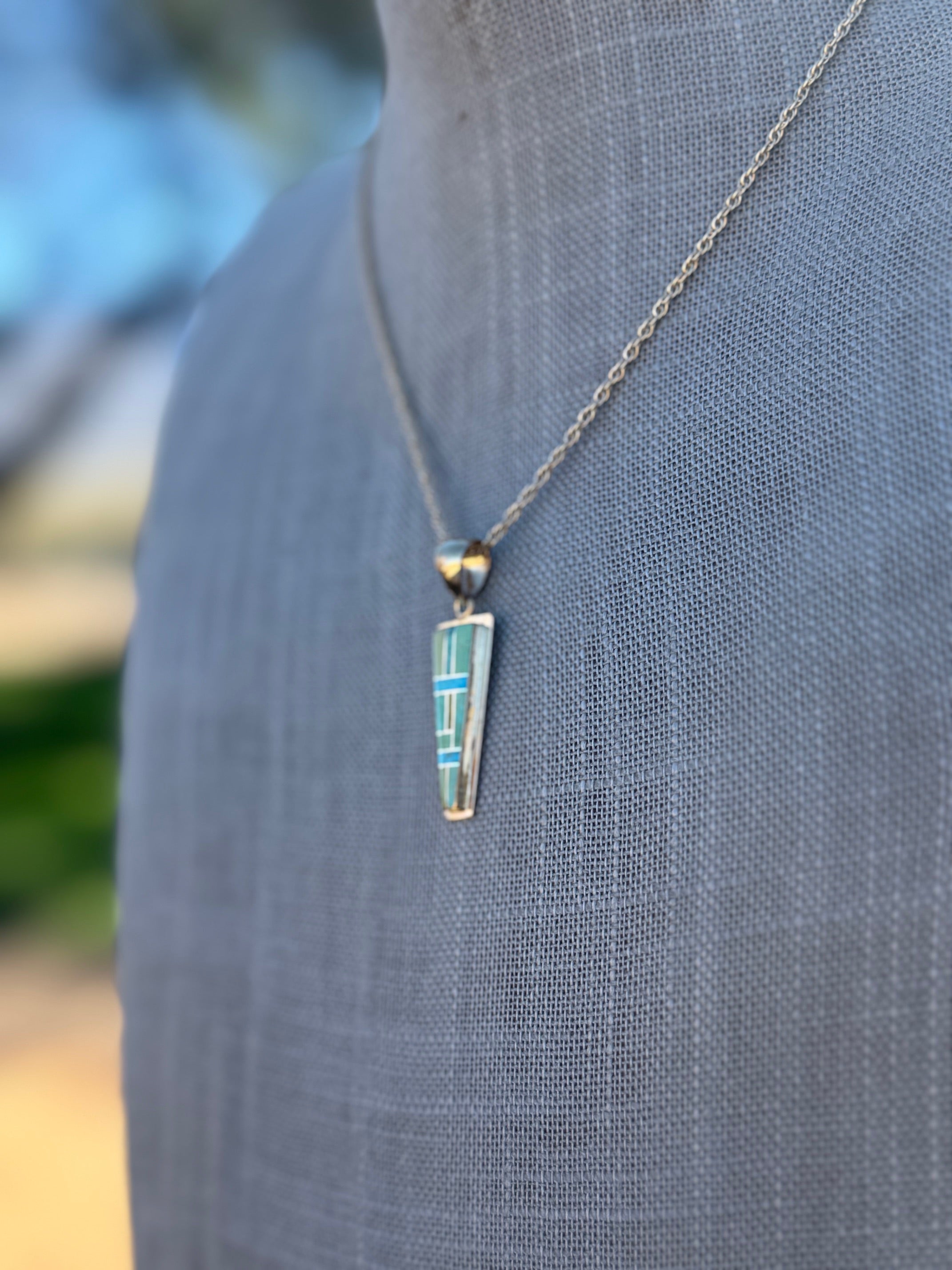 Handmade Gold Filled Over Sterling Silver & Sonoran Mountain Turquoise Inlay Pendant Necklace