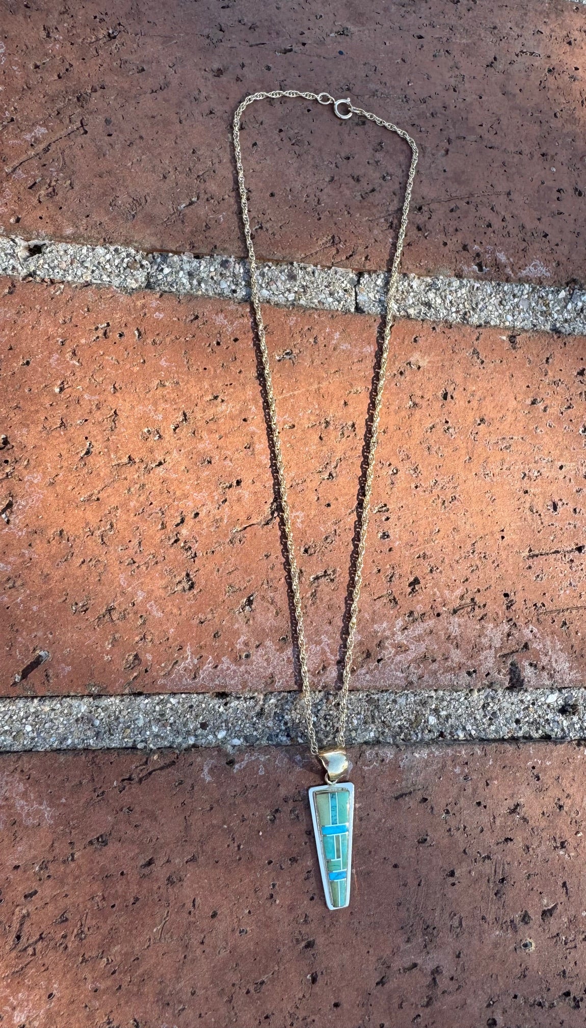 Handmade Gold Filled Over Sterling Silver & Sonoran Mountain Turquoise Inlay Pendant Necklace