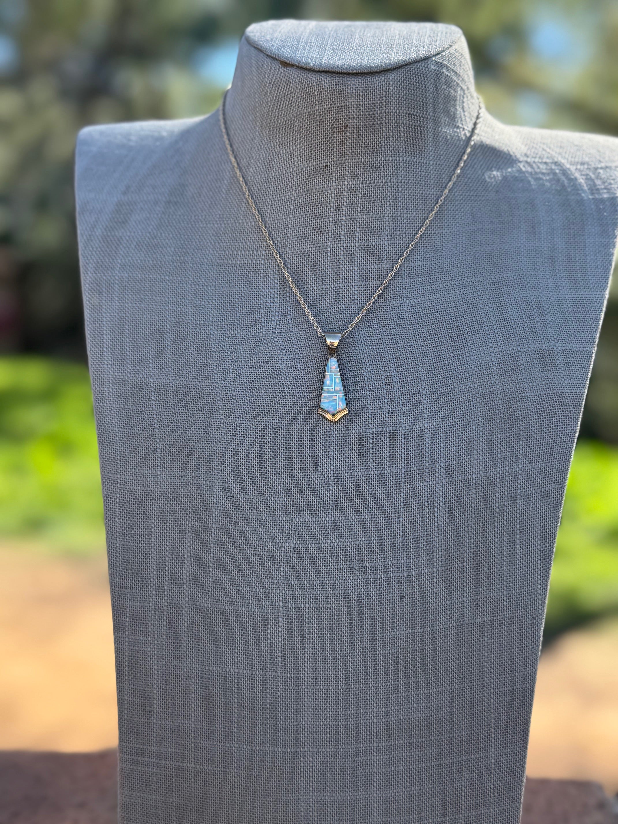 Handmade Gold Filled Over Sterling Silver & Opal Inlay Pendant Necklace