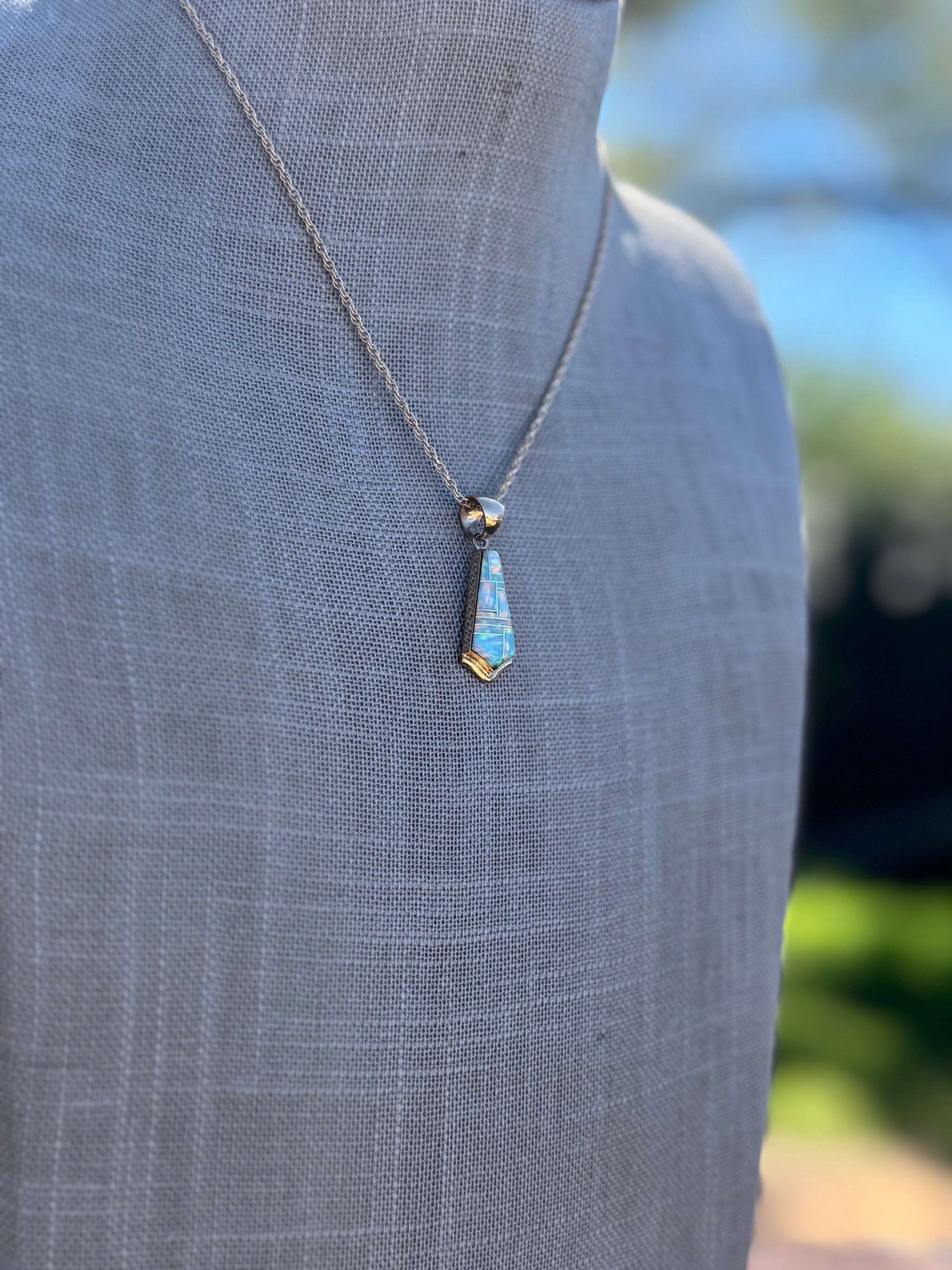 Handmade Gold Filled Over Sterling Silver & Opal Inlay Pendant Necklace