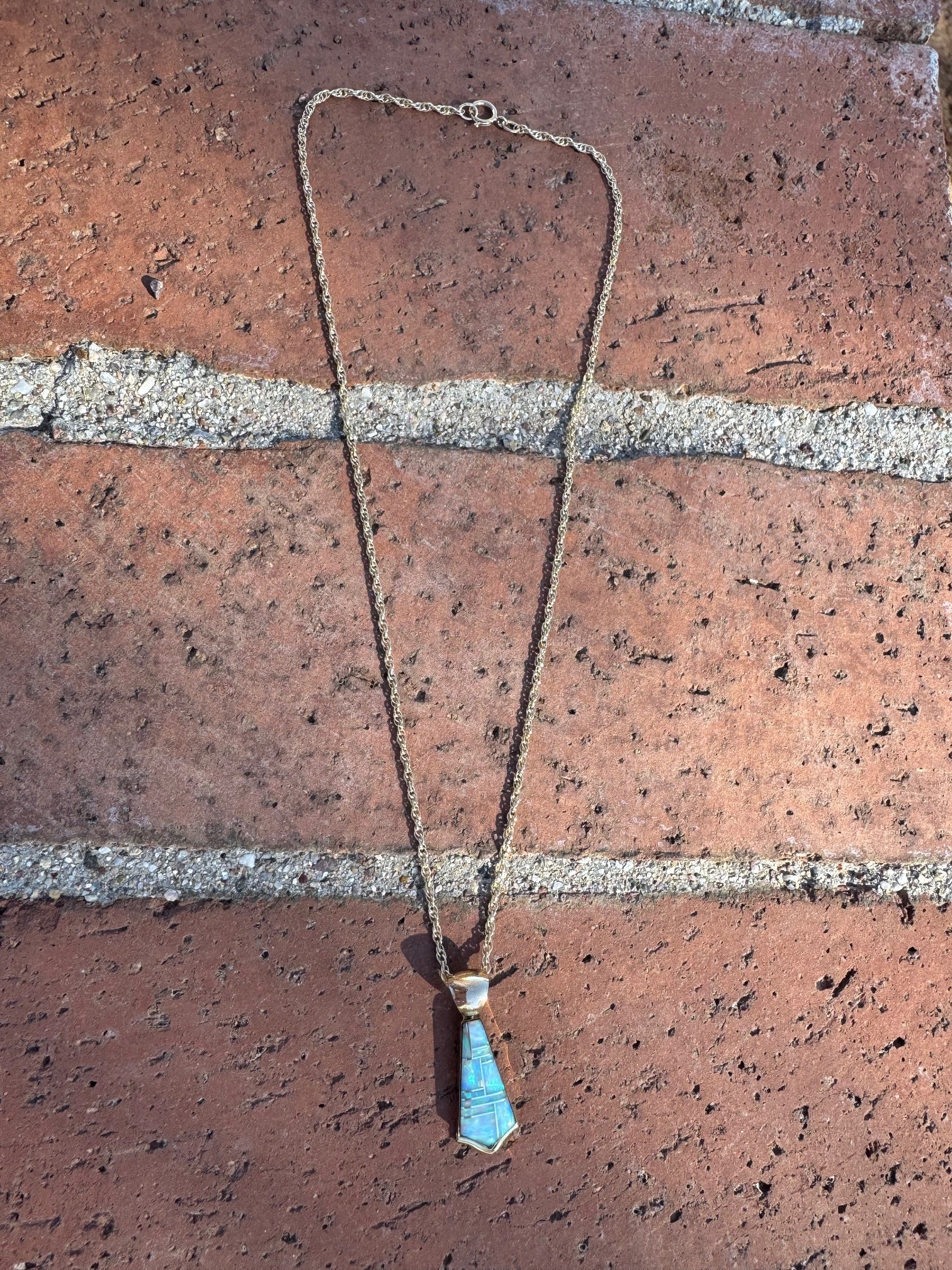 Handmade Gold Filled Over Sterling Silver & Opal Inlay Pendant Necklace